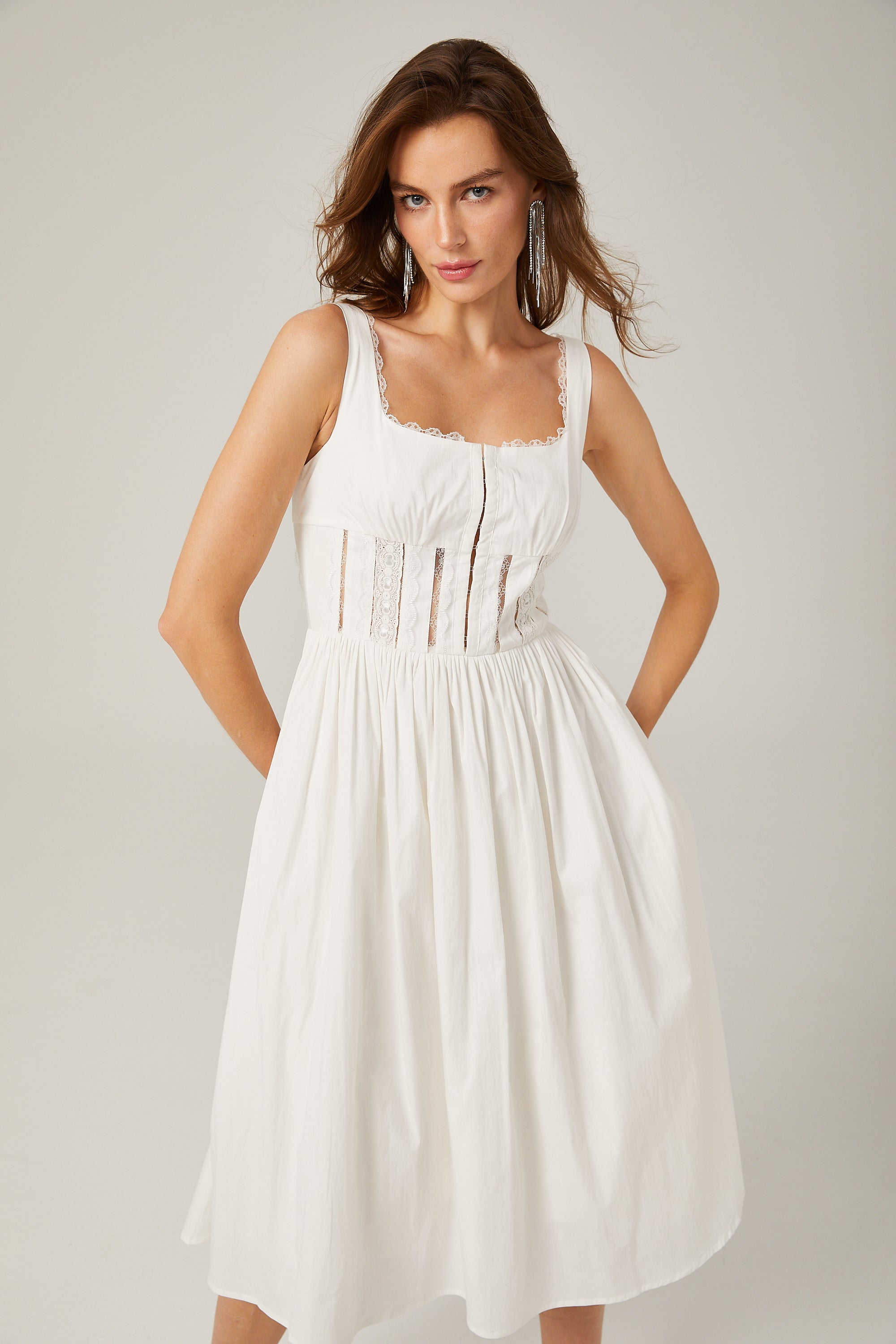Jeanne dantel midi elbise