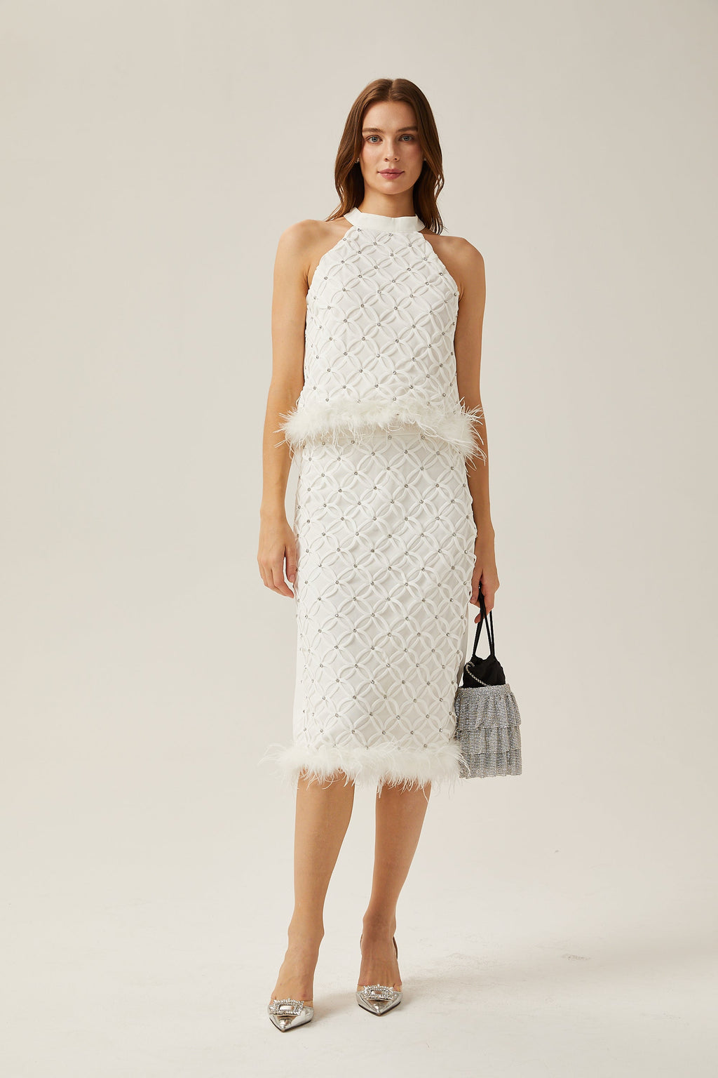 Olessia Suni Tüy Detaylı Üst Ve Etek Kombin Seti