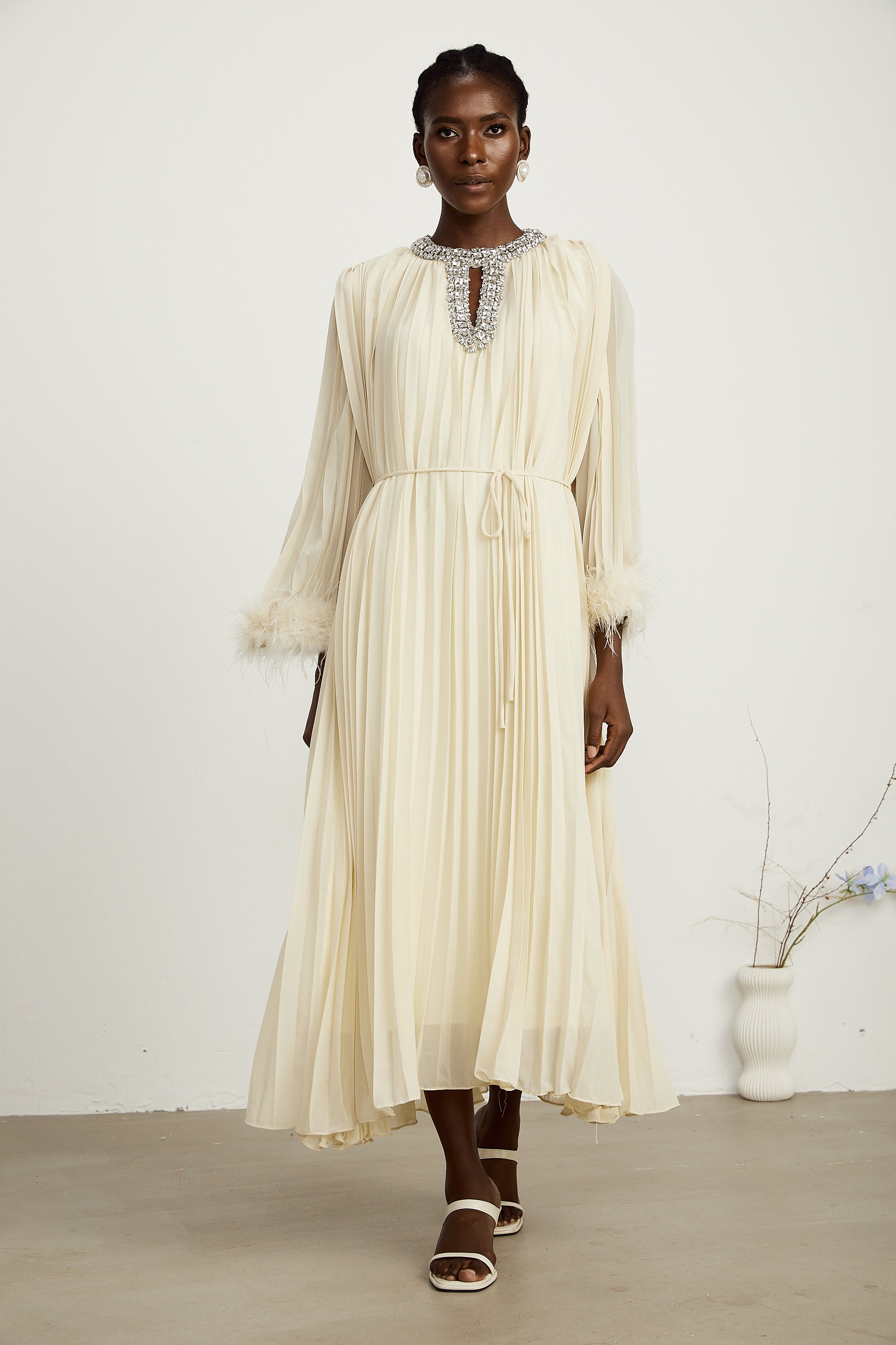 Fabienne pileli midi elbise
