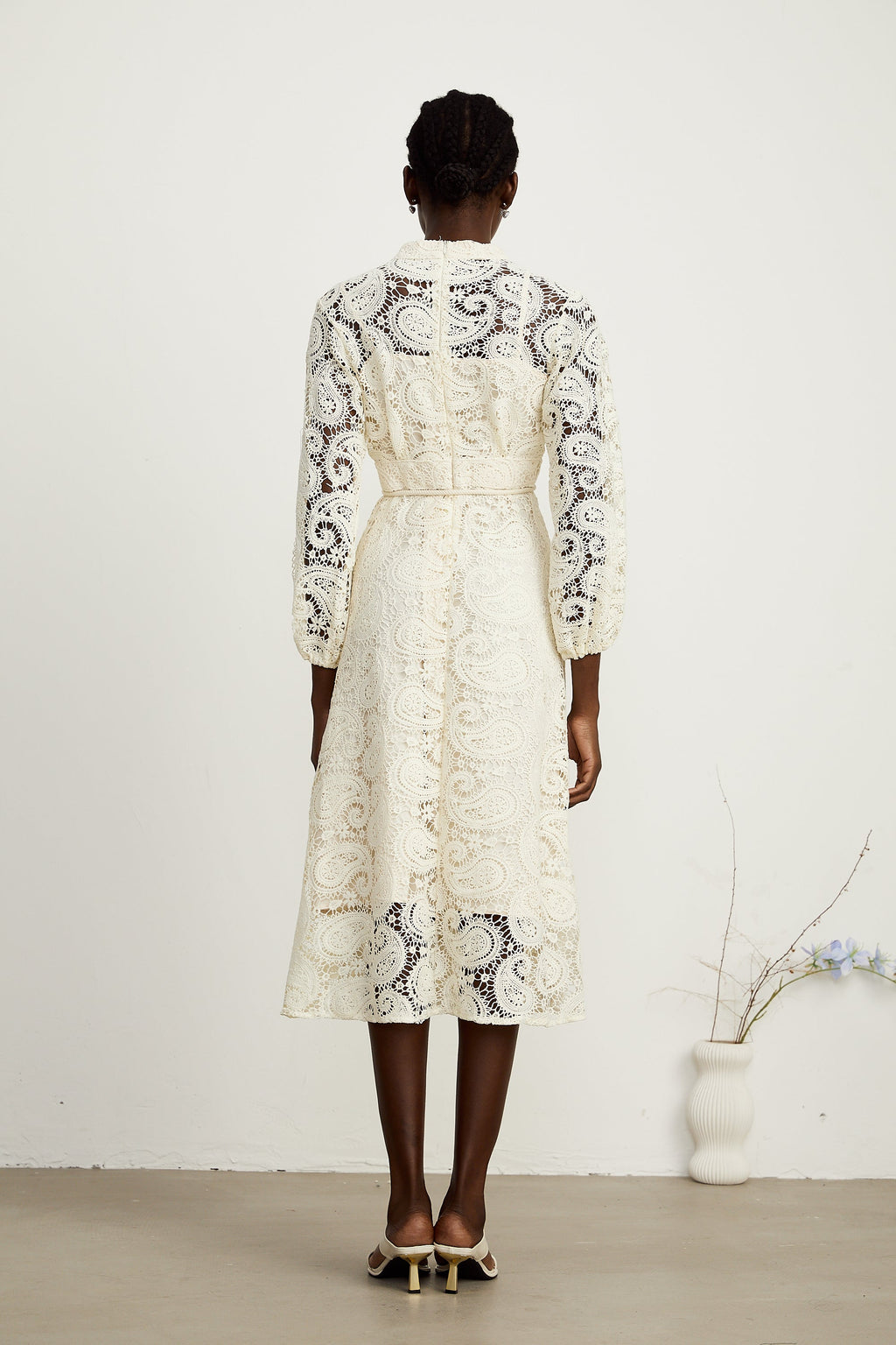 Georgette dantel midi elbise