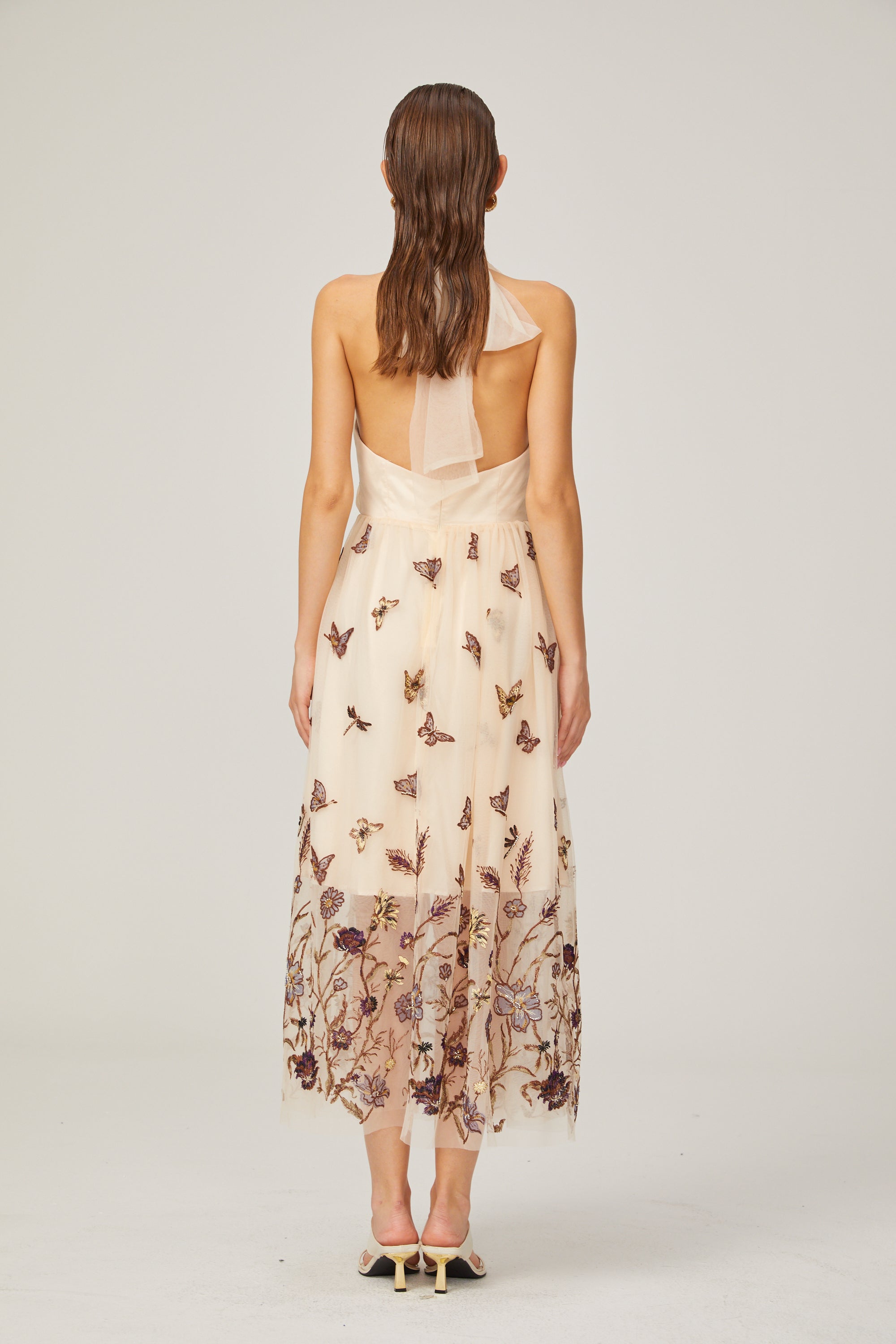 Joséphine tül midi elbise