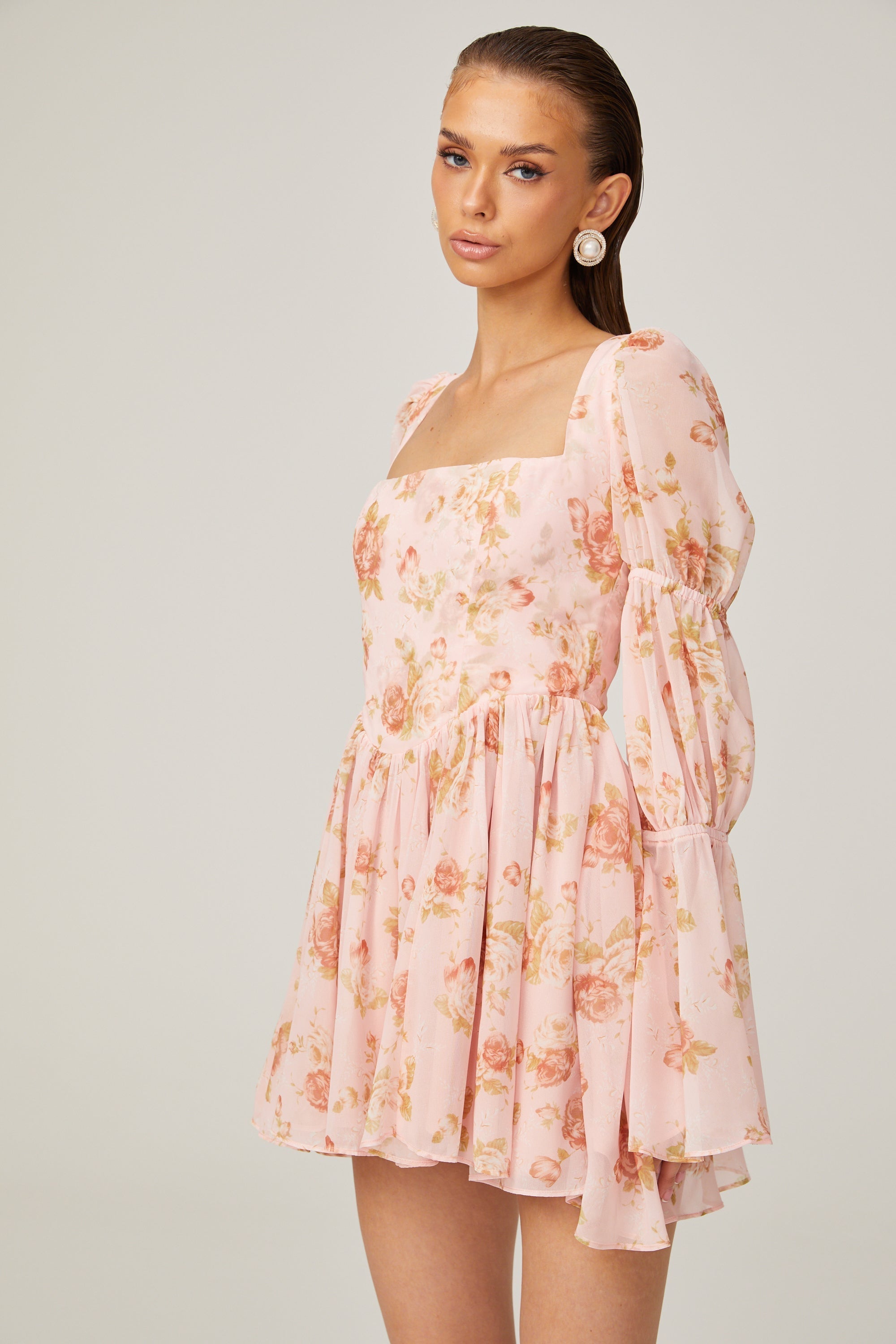 Jeanne çiçek mini elbise