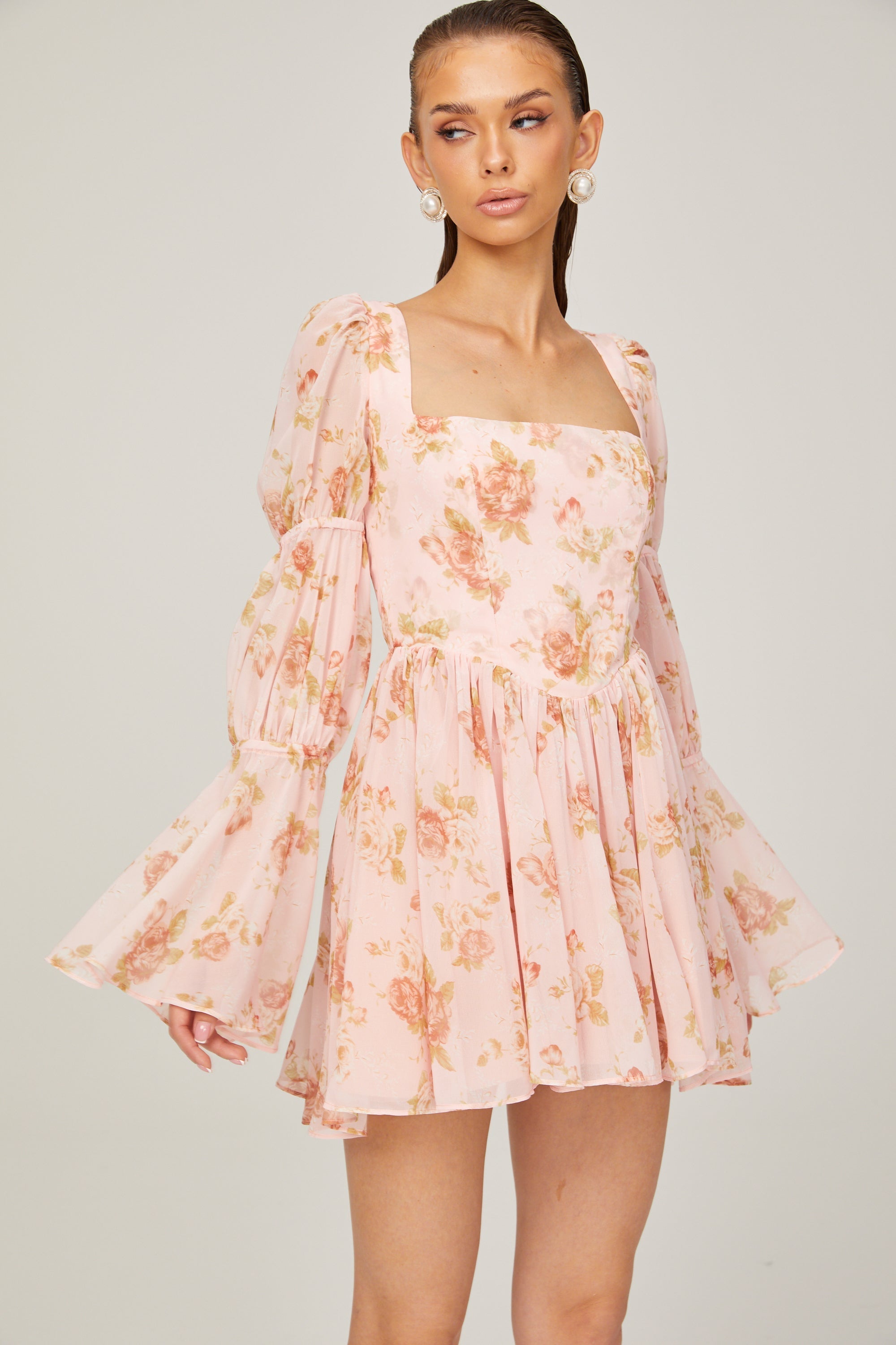 Jeanne çiçek mini elbise