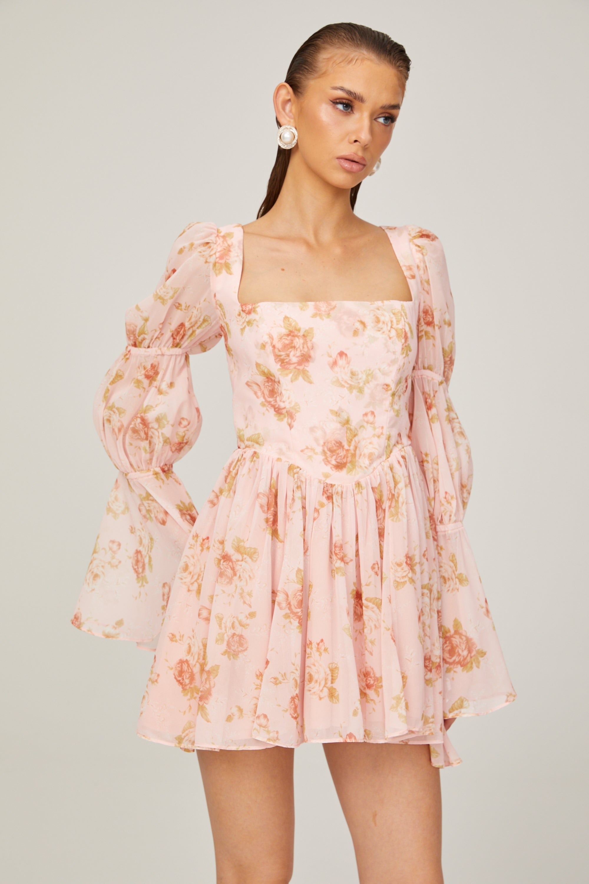 Jeanne çiçek mini elbise