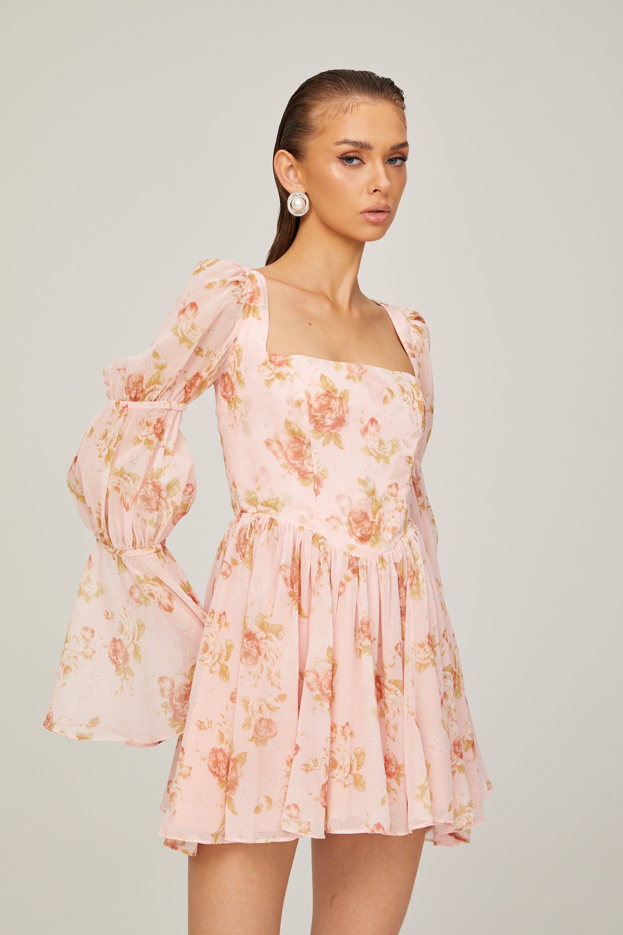 Jeanne çiçek mini elbise