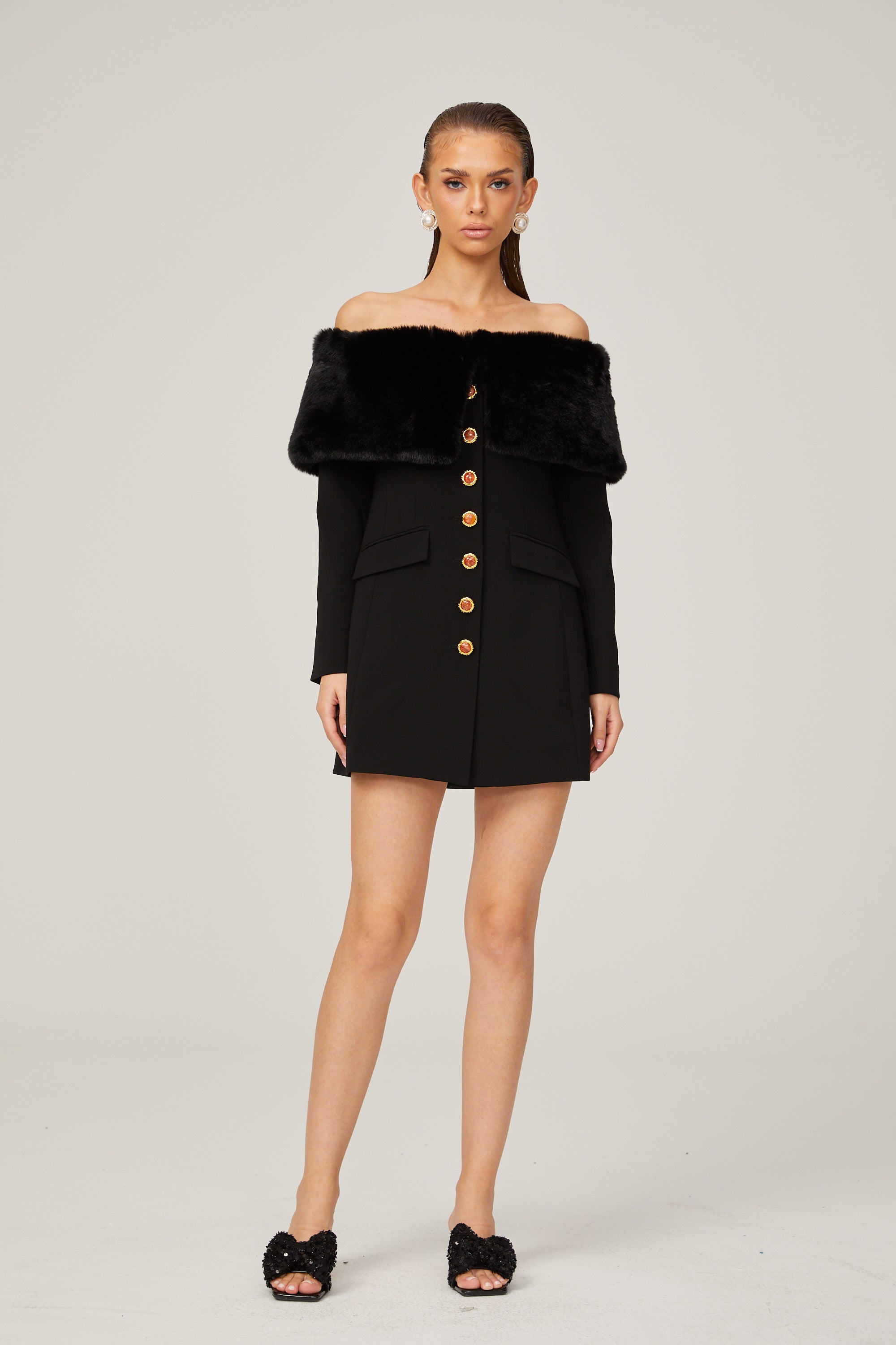 Céline suni kürk mini elbise