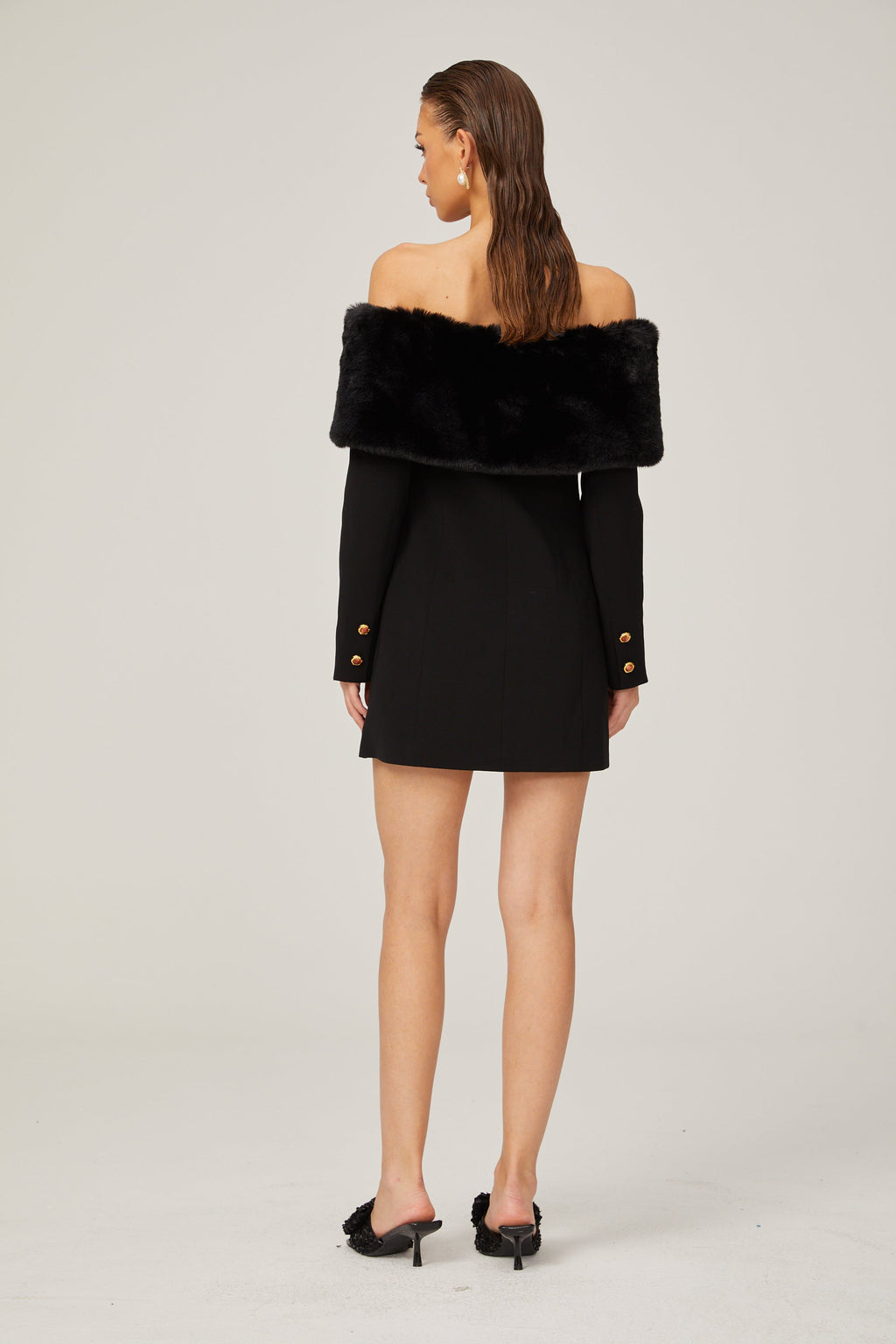 Céline suni kürk mini elbise