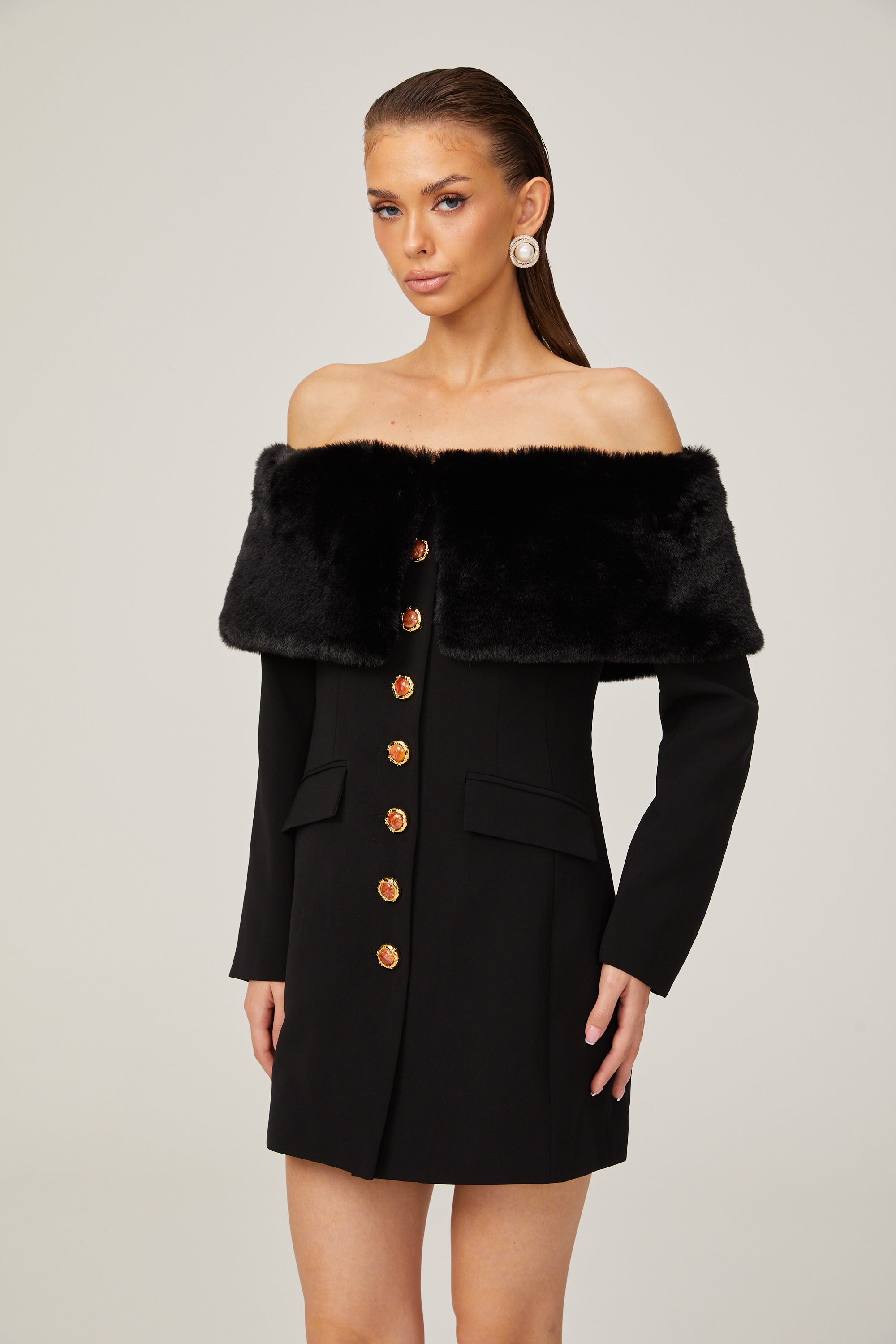 Céline suni kürk mini elbise