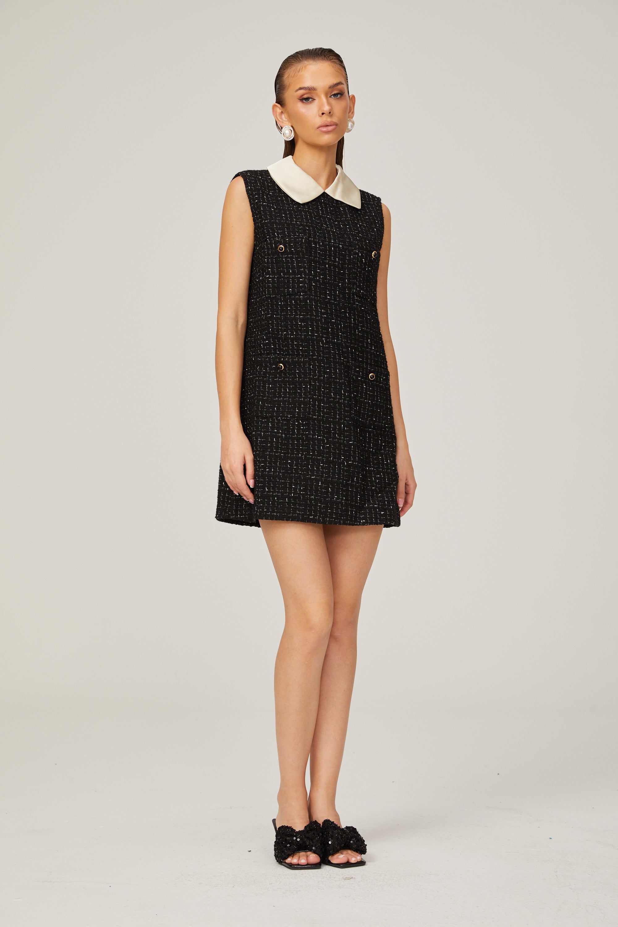 Claudine ekose mini elbise