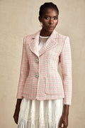 Hélène Pembe Kristal Kareli Tüvit Blazer