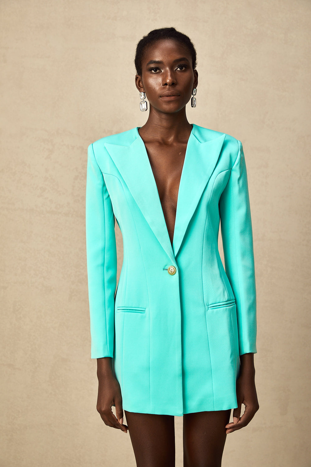 Mya Yeşili Dar Bel Mini Blazer Elbise