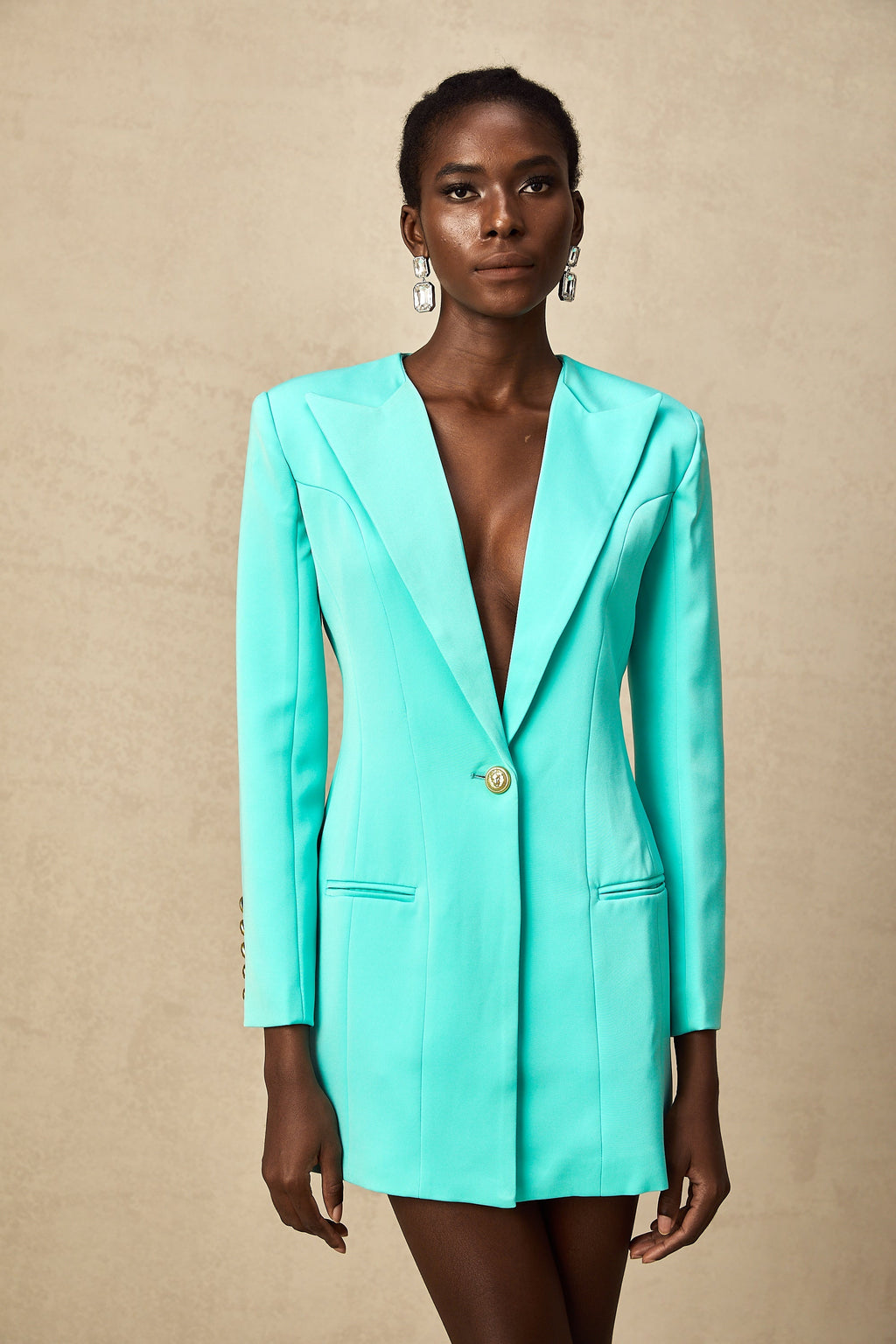 Mya Yeşili Dar Bel Mini Blazer Elbise