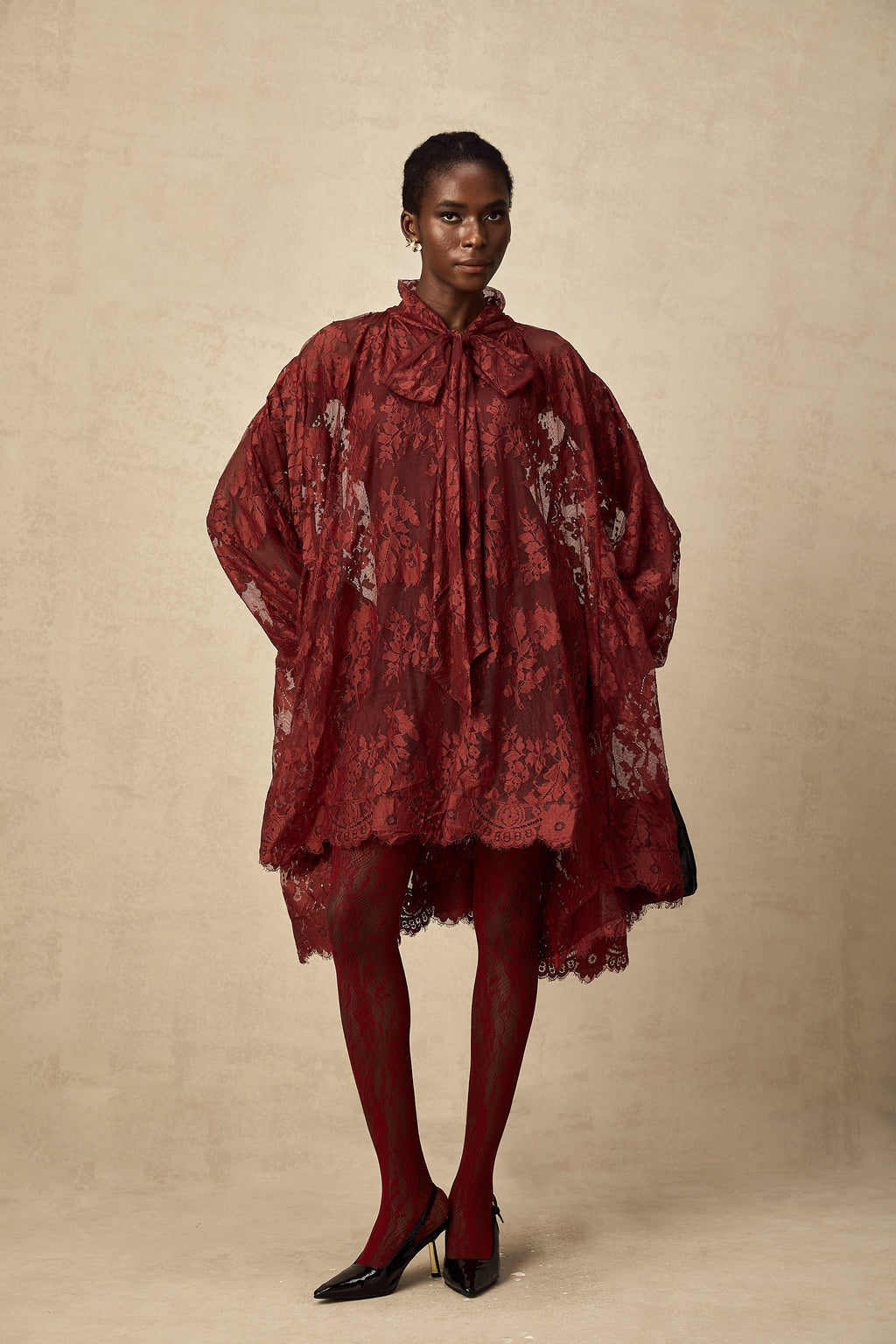 Coline Kırmızı Dantel Oversize Elbise