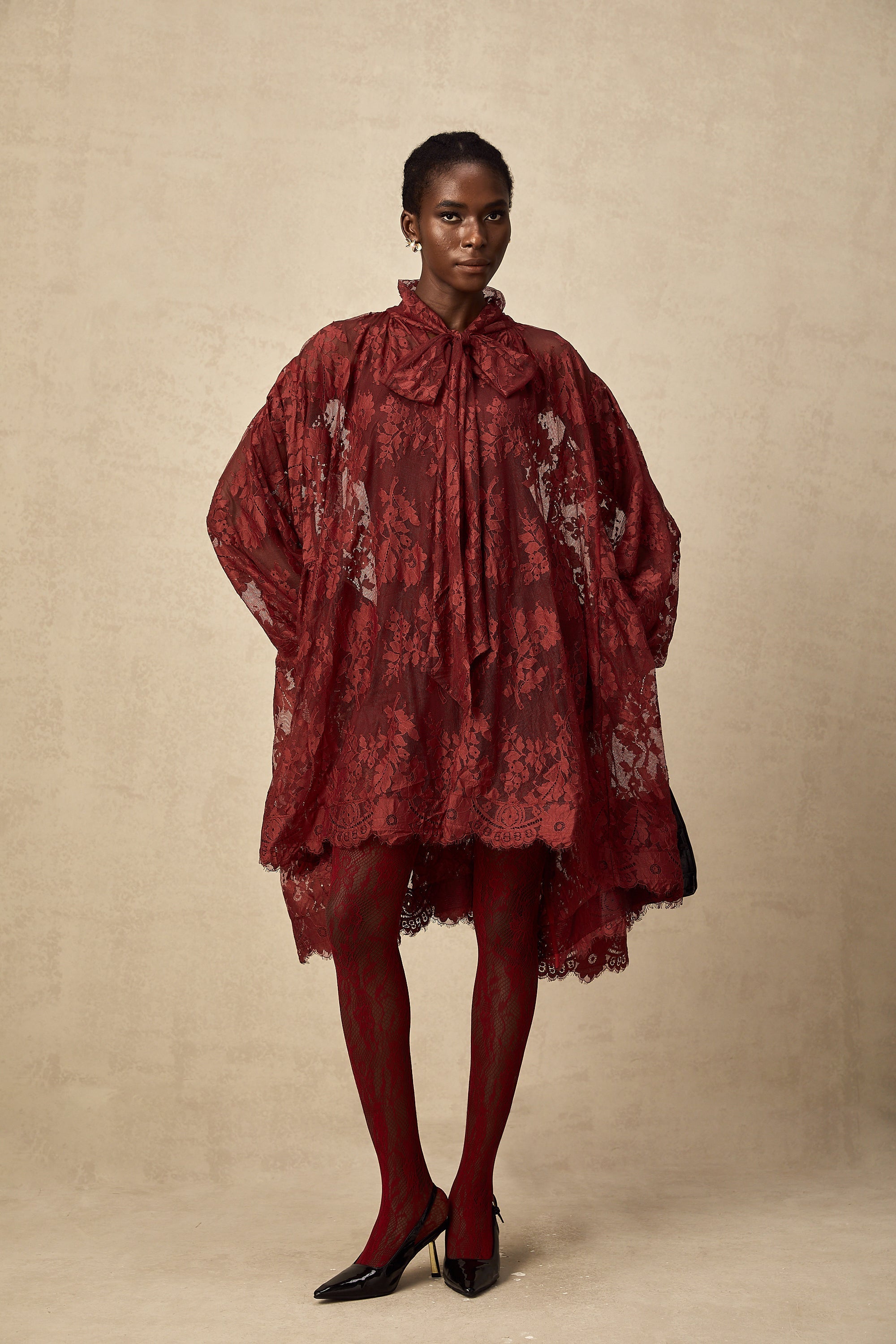 Coline Kırmızı Dantel Oversize Elbise