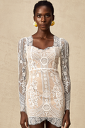 Blanche Fistolu Dantel Mini Elbise