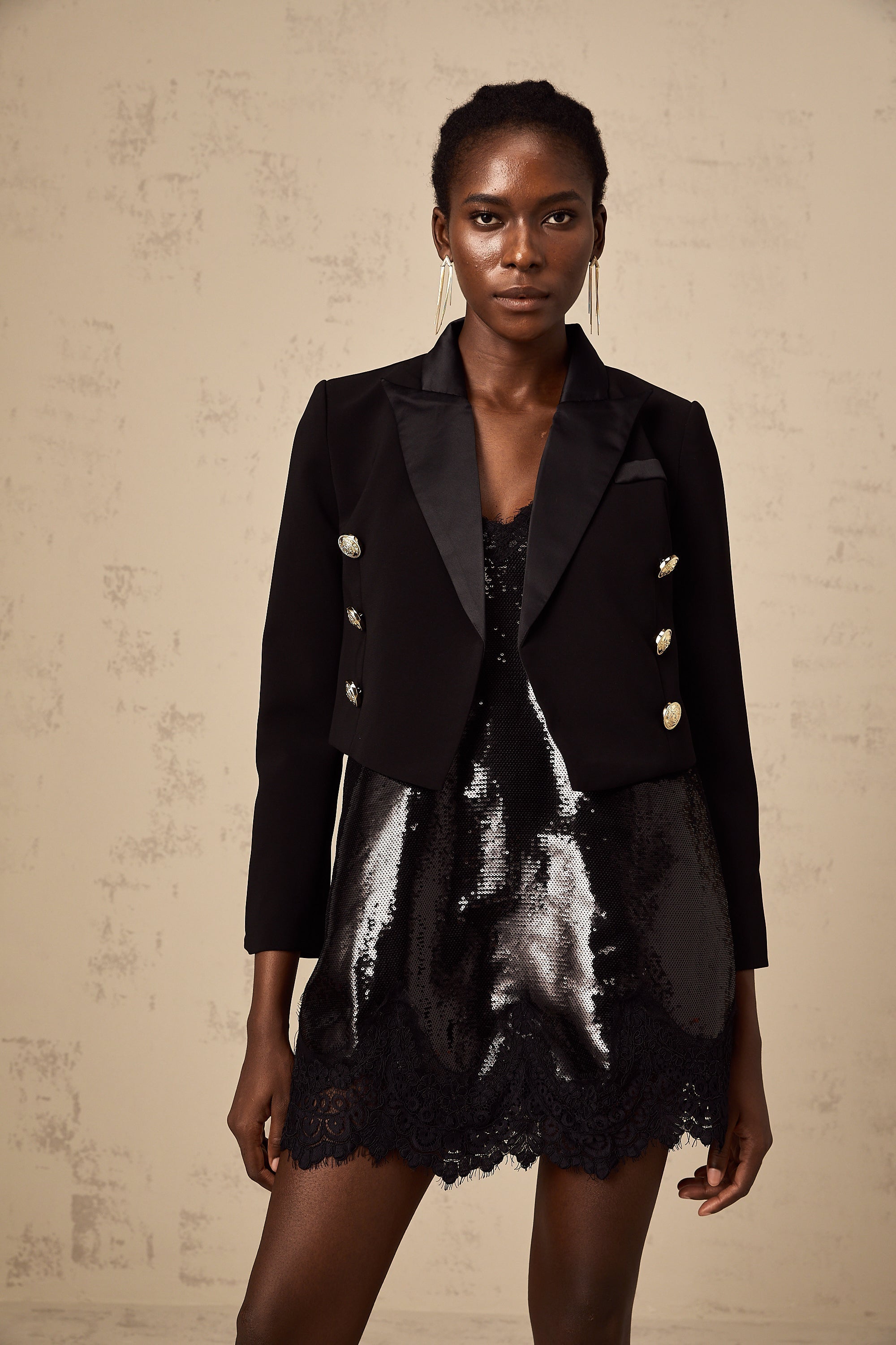 Giulia Siyah Kruvaze Kısa Blazer