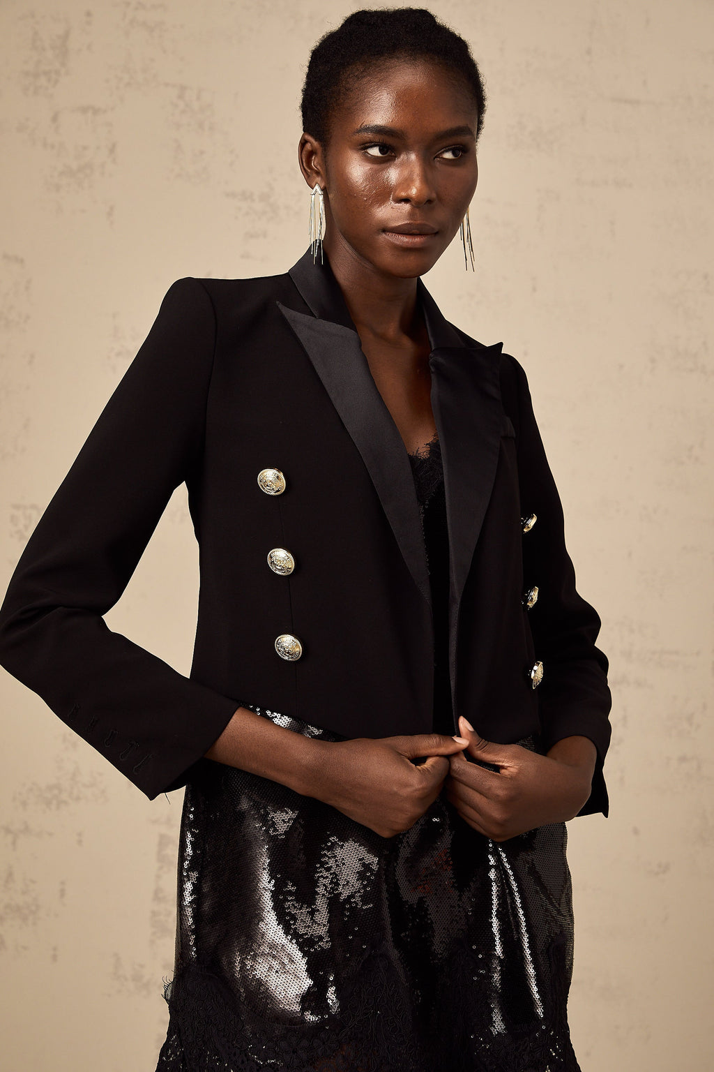 Giulia Siyah Kruvaze Kısa Blazer