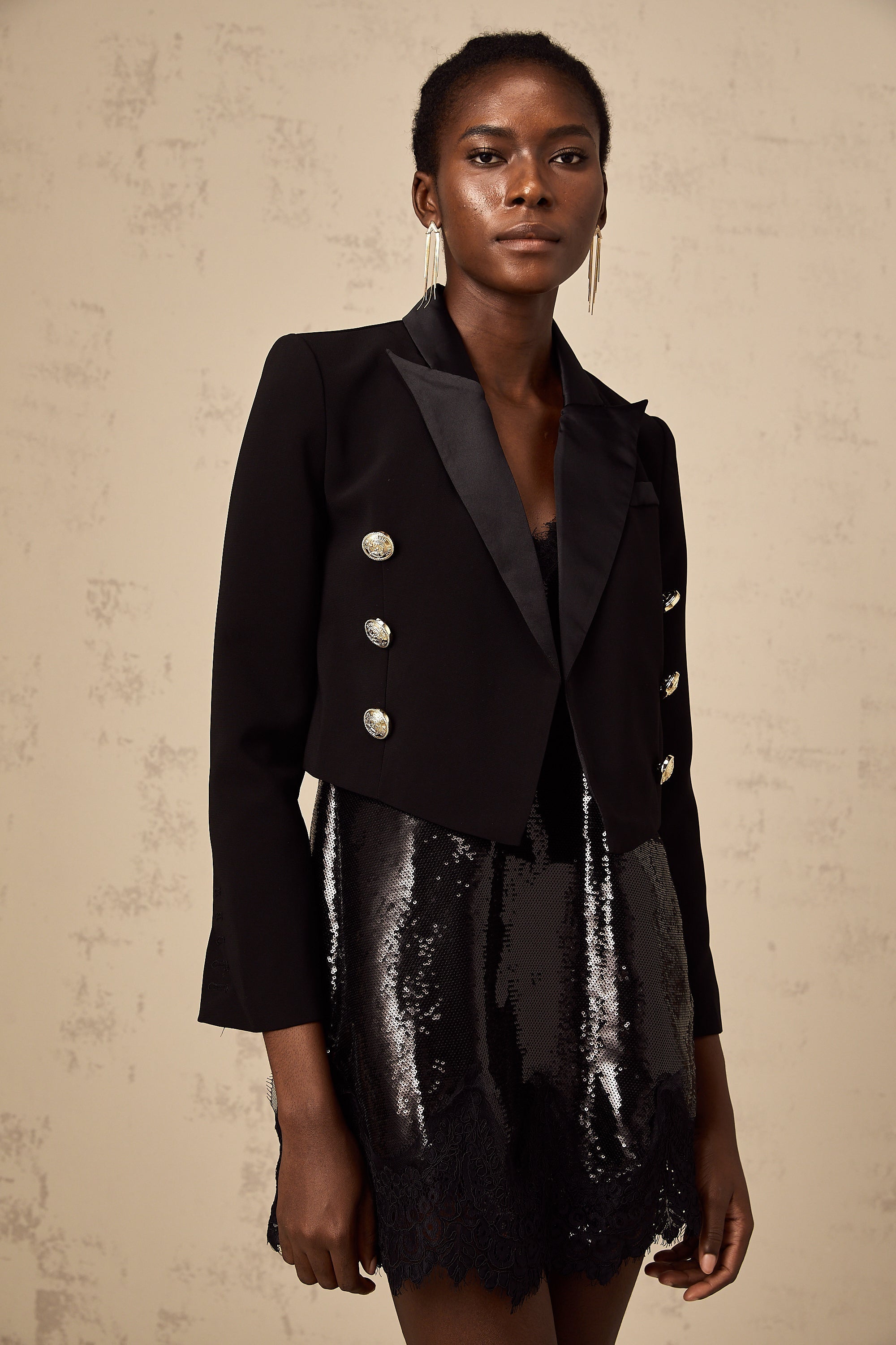 Giulia Siyah Kruvaze Kısa Blazer