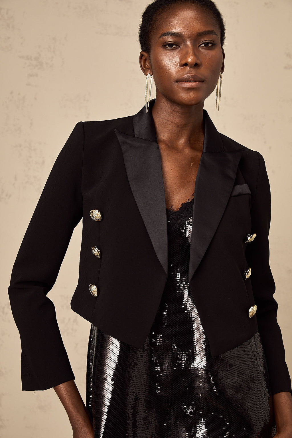 Giulia Siyah Kruvaze Kısa Blazer