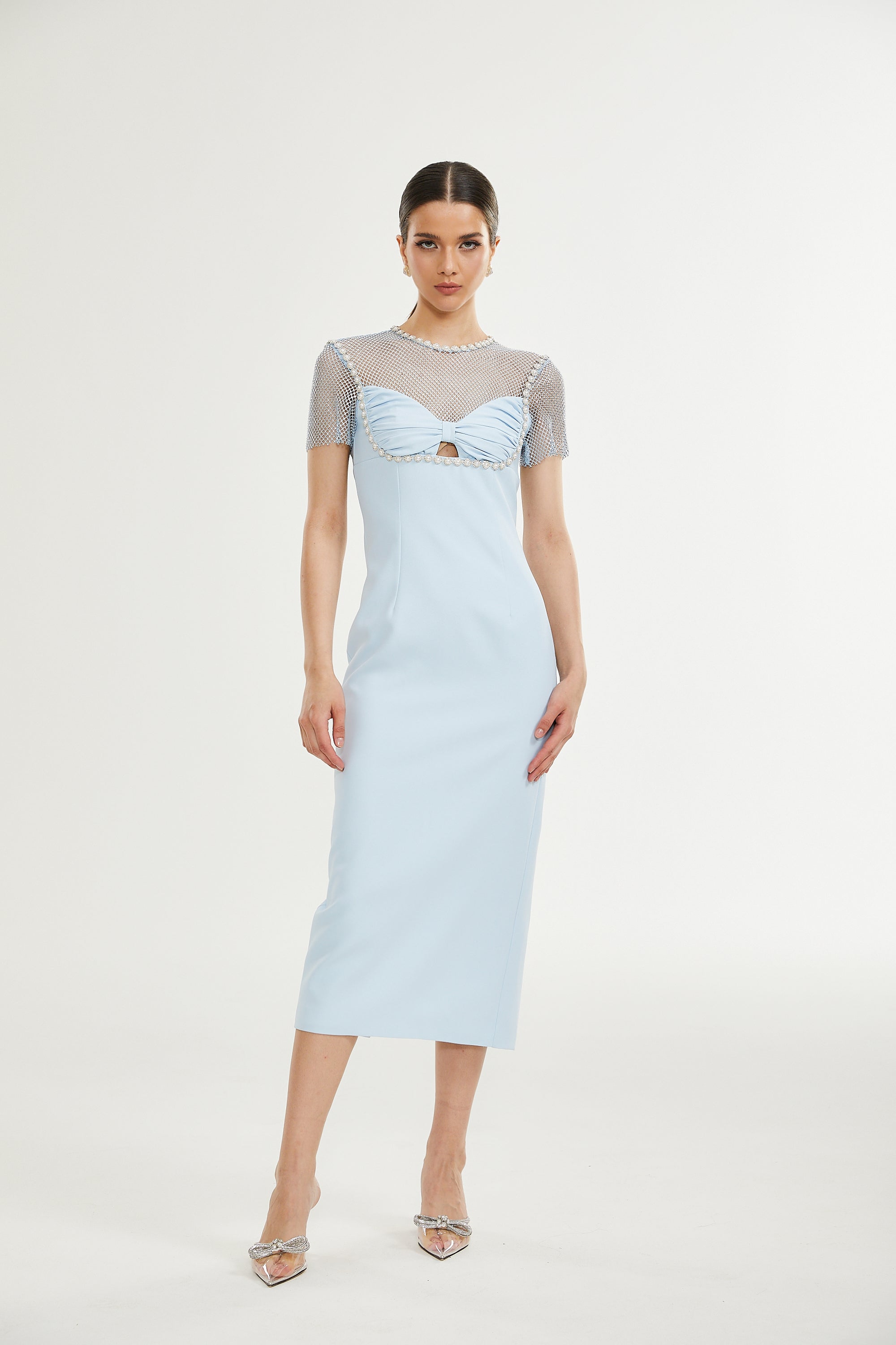 Lilas midi elbise
