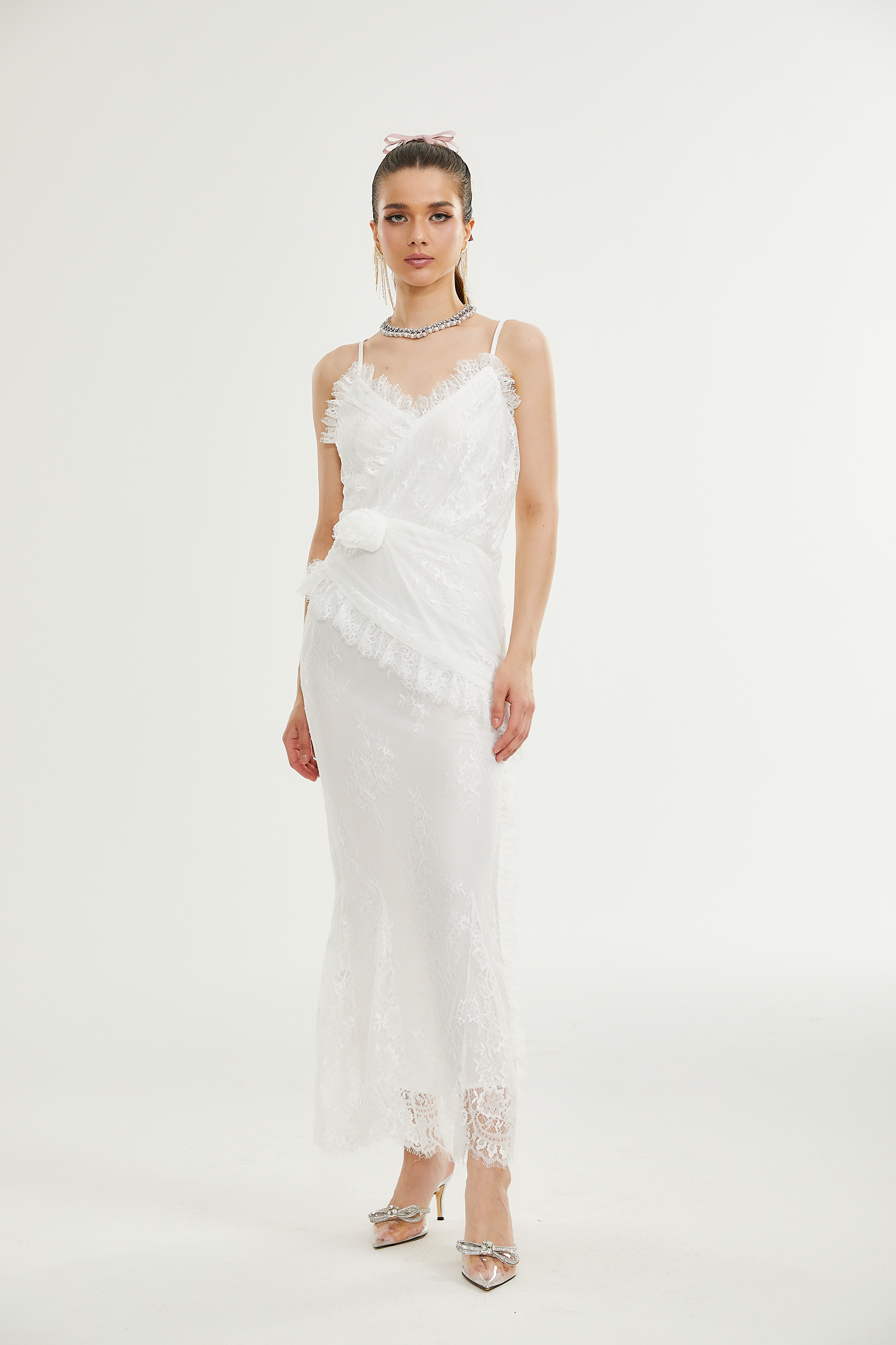 Larelle dantel midi elbise