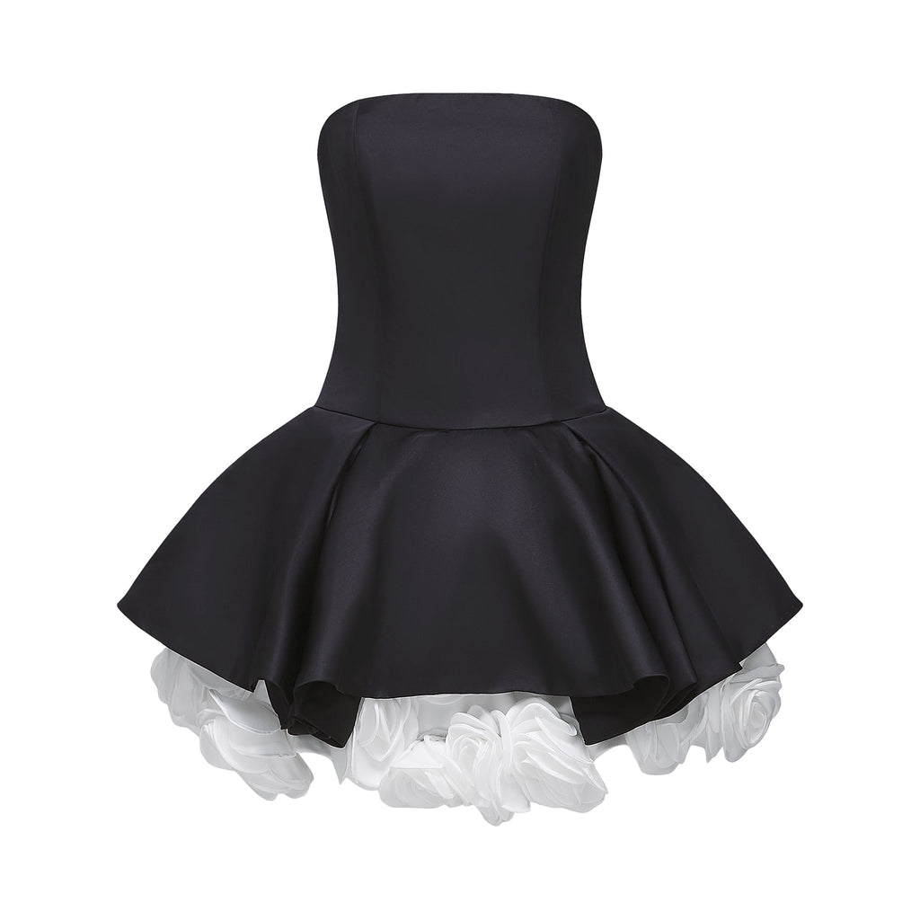 Lucie Siyah Petal Katmanlı Straplez Korse Mini Elbise