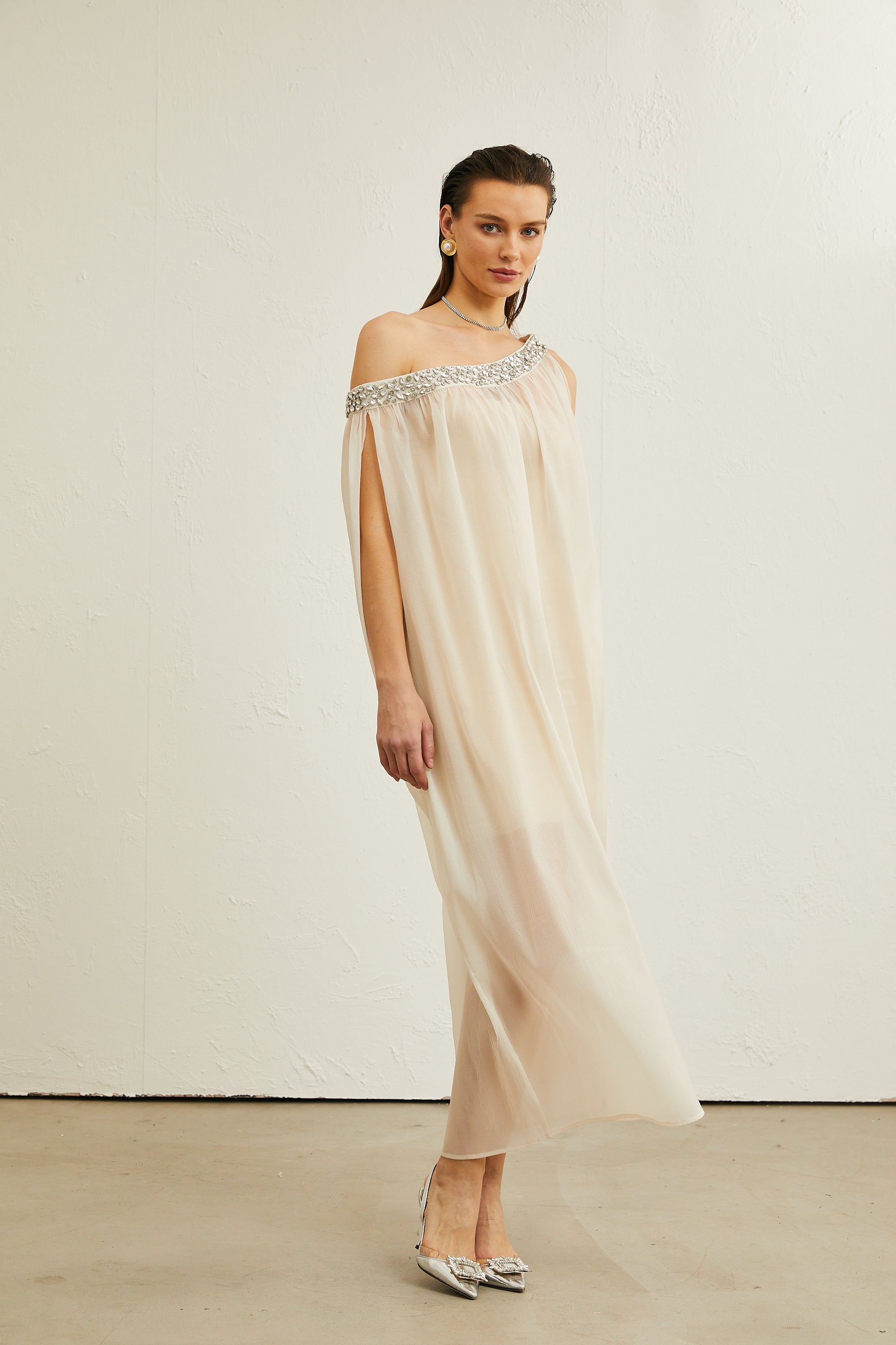 Austen kristal midi elbise