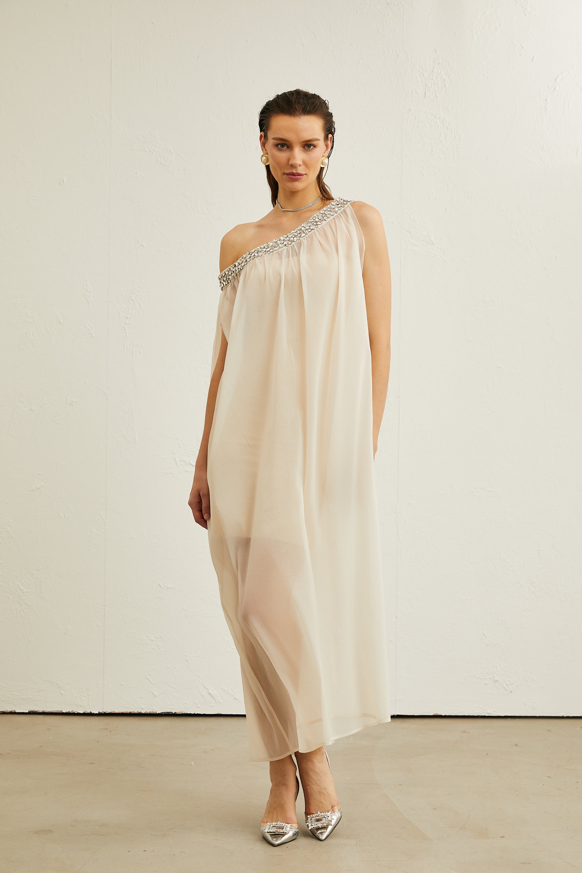 Austen kristal midi elbise