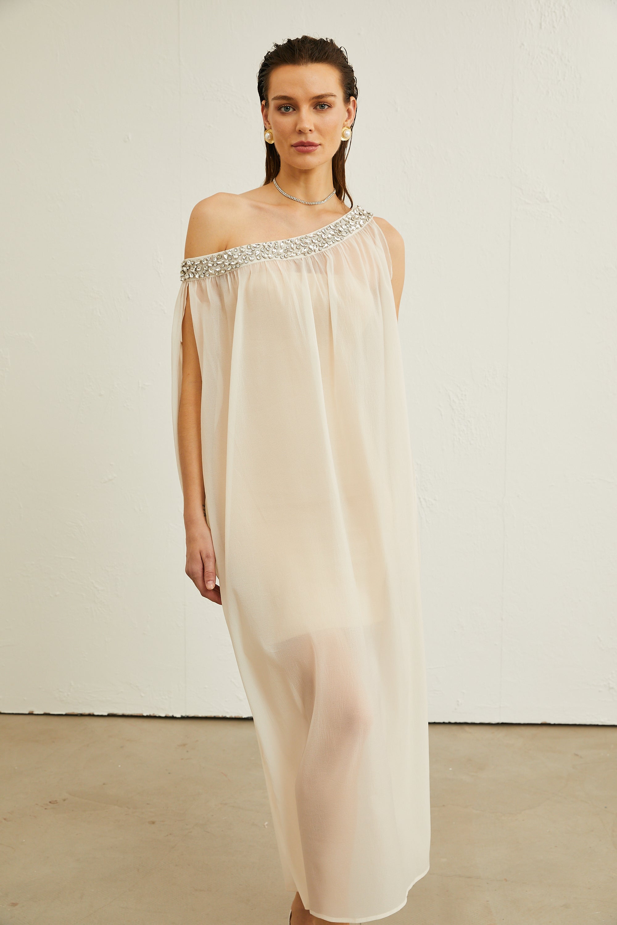 Austen kristal midi elbise