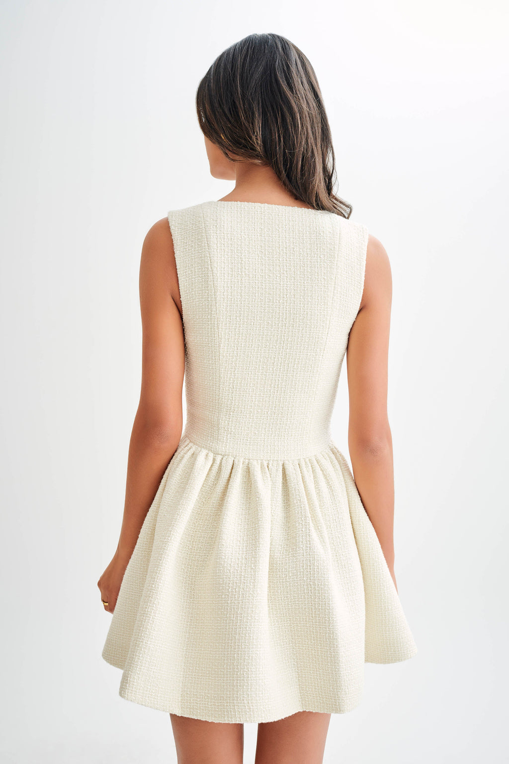 Jennifer Boucle Mini Elbise - Fildişi