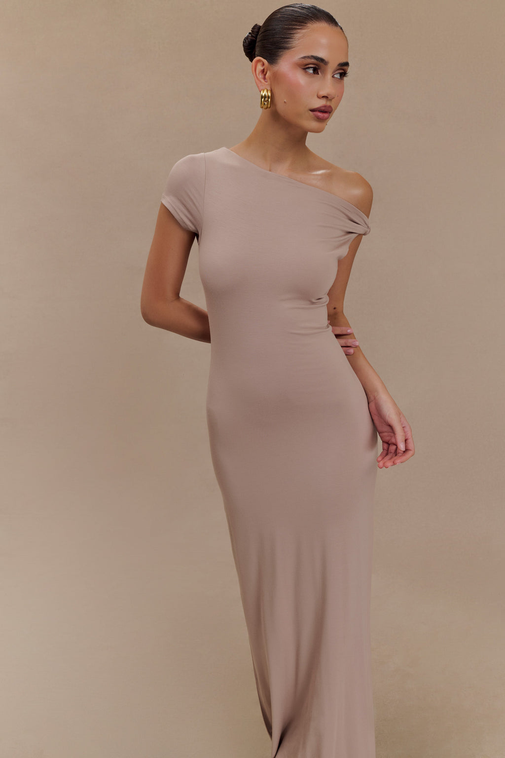 Tamsin Kısa Kol Modal Maxi Elbise - Mantar