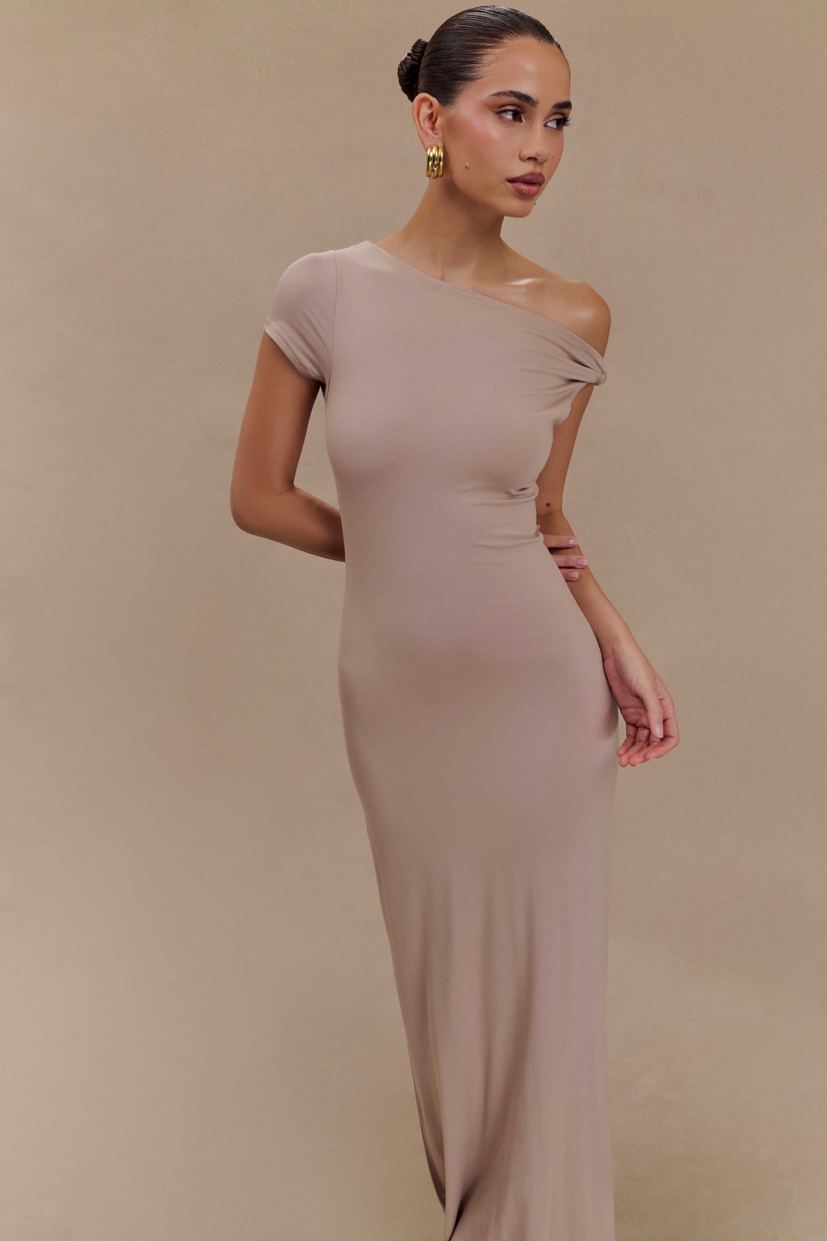 Tamsin Kısa Kol Modal Maxi Elbise - Mantar