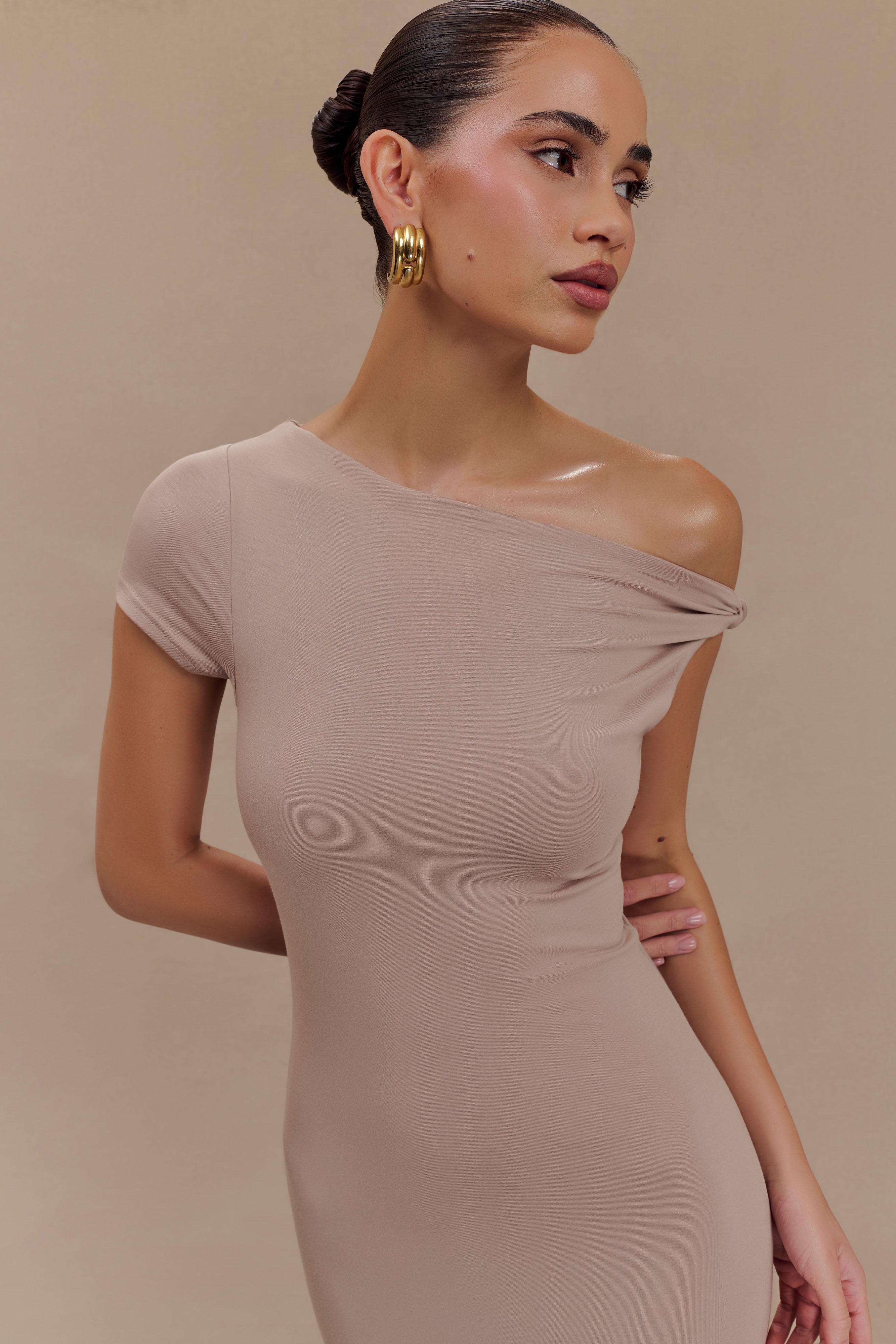 Tamsin Kısa Kol Modal Maxi Elbise - Mantar
