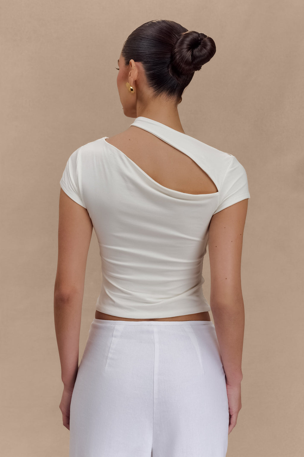 Aurelie Cut Out Kısa Kollu Üst - Fildişi