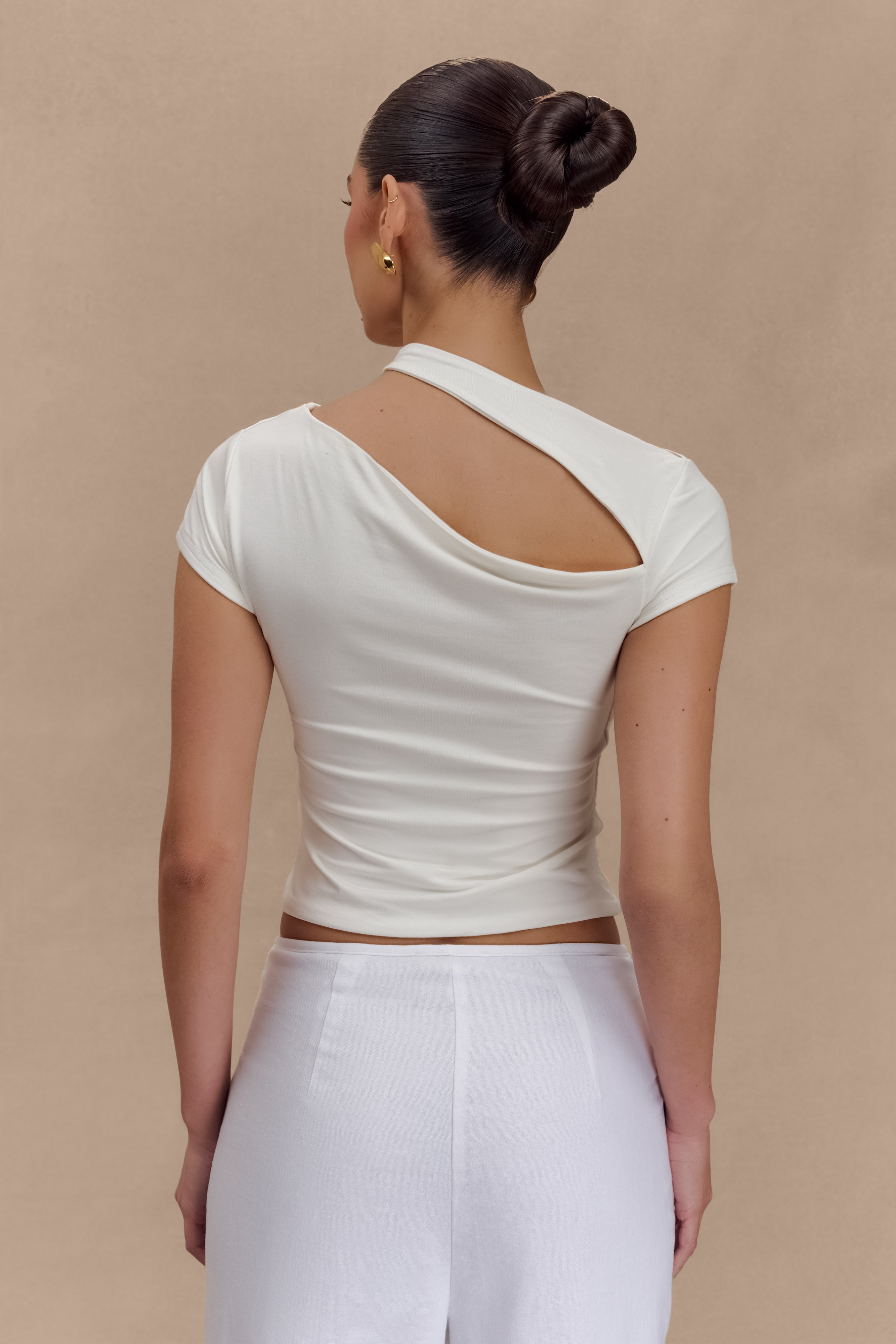Aurelie Cut Out Kısa Kollu Üst - Fildişi