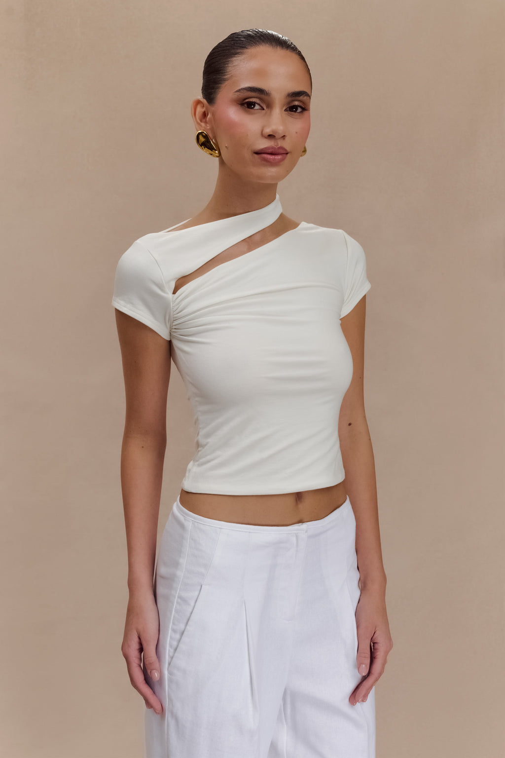 Aurelie Cut Out Kısa Kollu Üst - Fildişi
