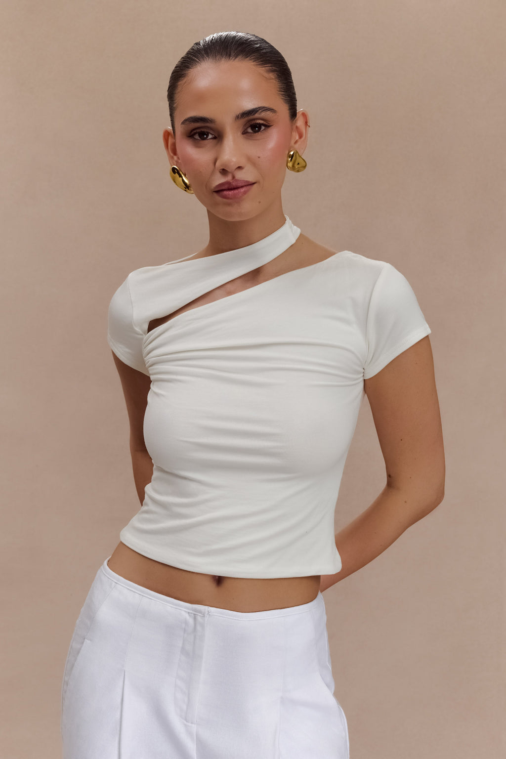 Aurelie Cut Out Kısa Kollu Üst - Fildişi