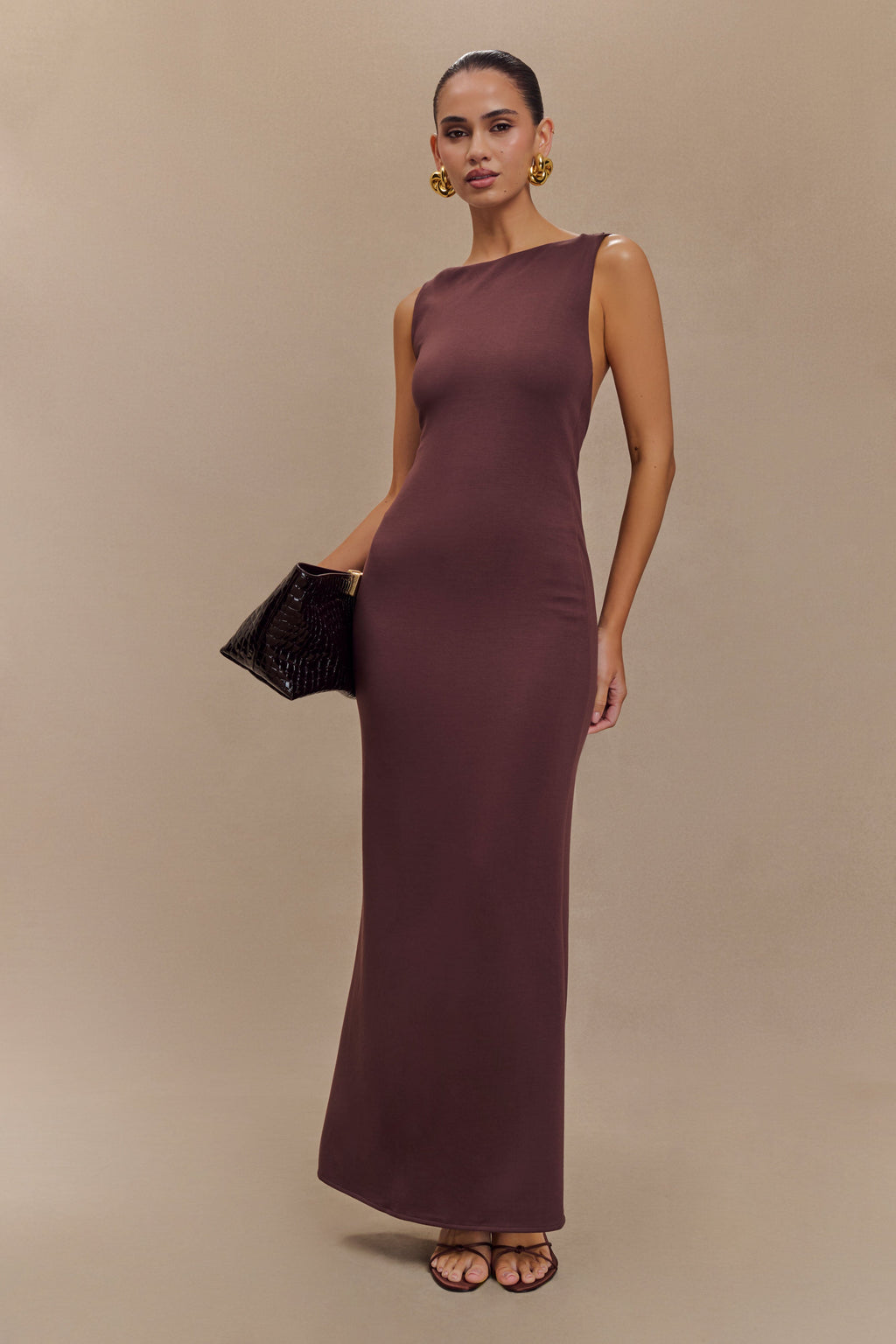 Catelyn Asimetrik Scuba Jersey Midi Elbise - Kakao Kahvesi