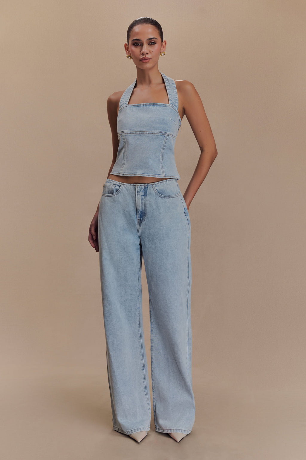 Caitlin Mid Bel Denim Flare Jeans - Açık Mavi