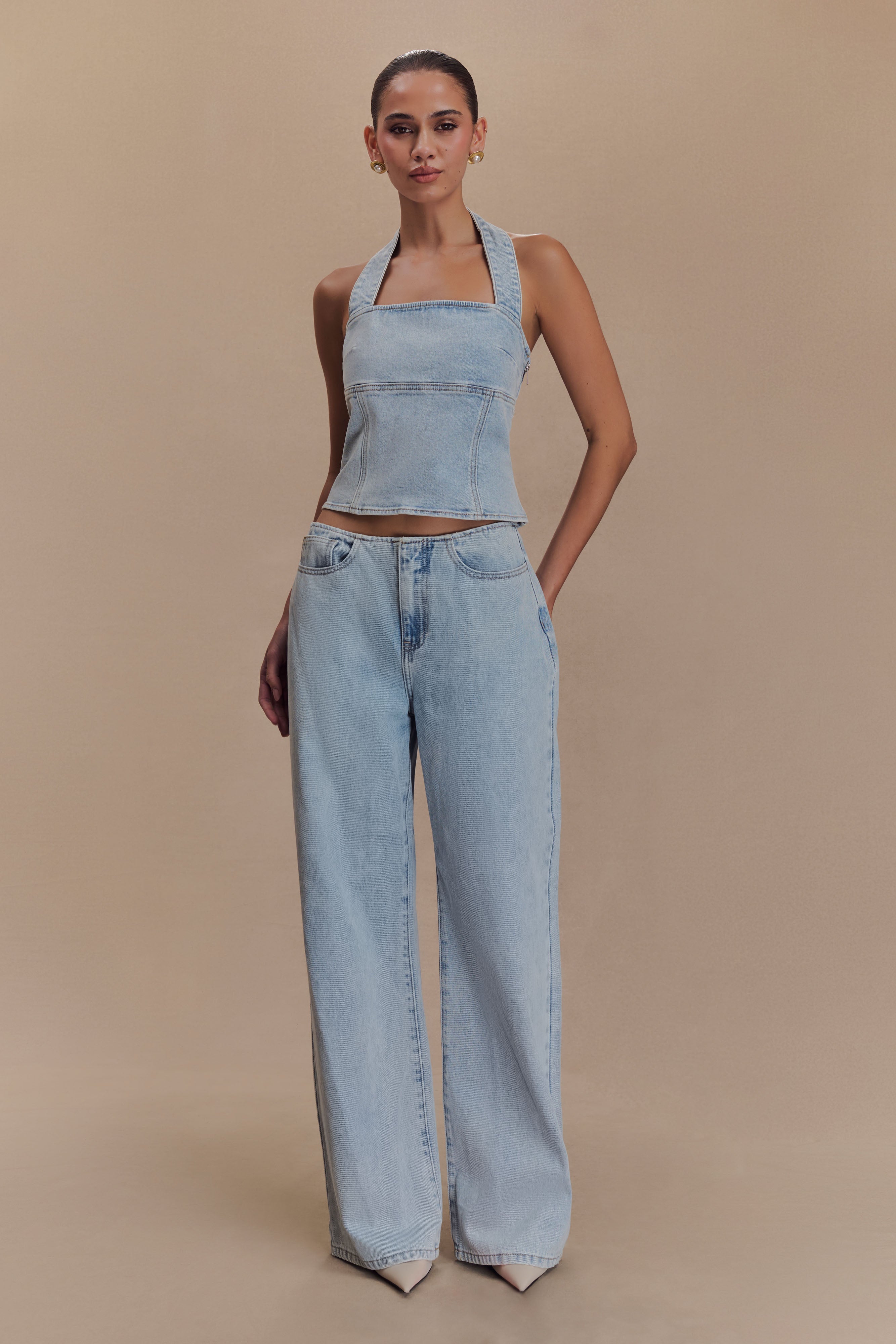 Caitlin Mid Bel Denim Flare Jeans - Açık Mavi