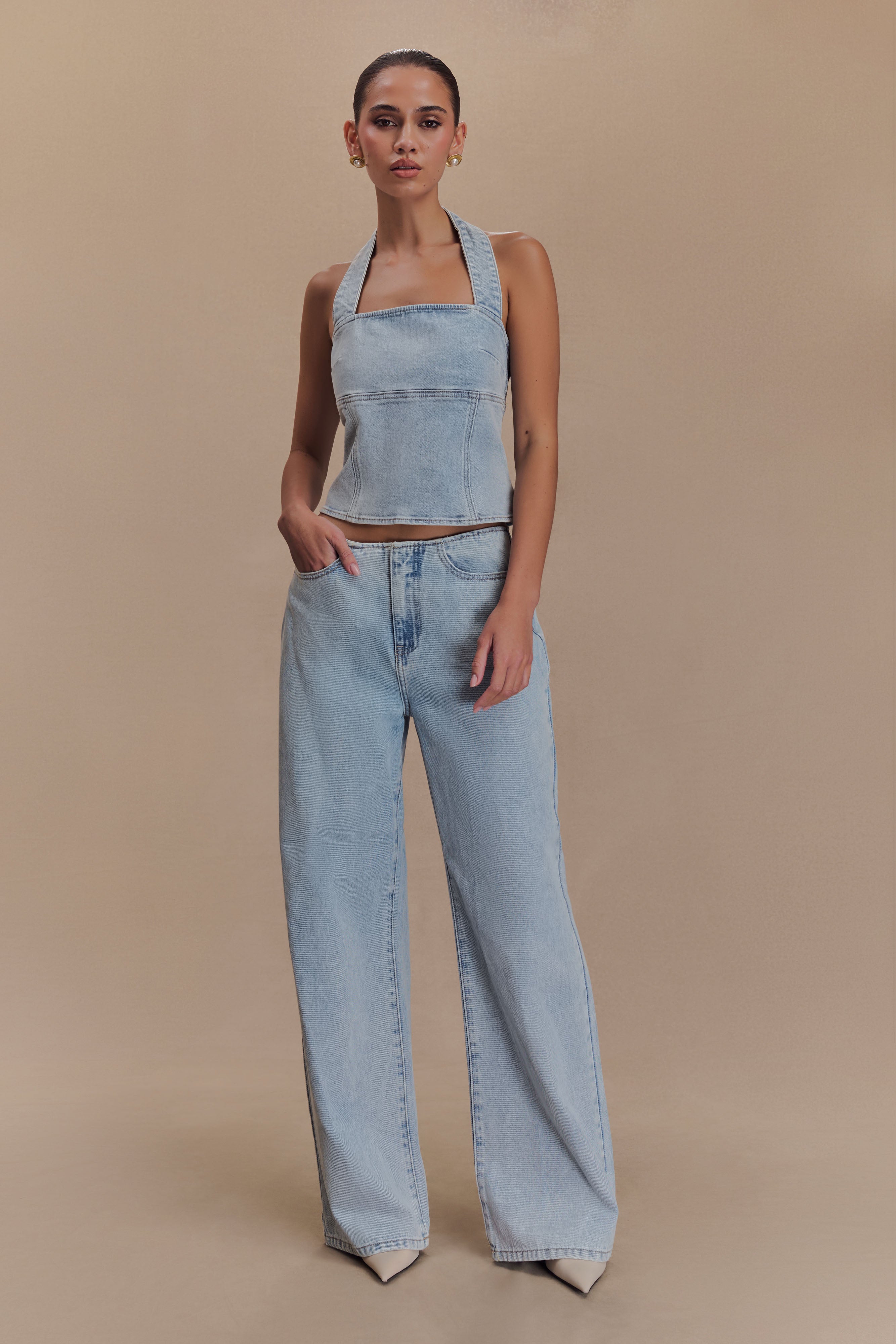 Caitlin Mid Bel Denim Flare Jeans - Açık Mavi