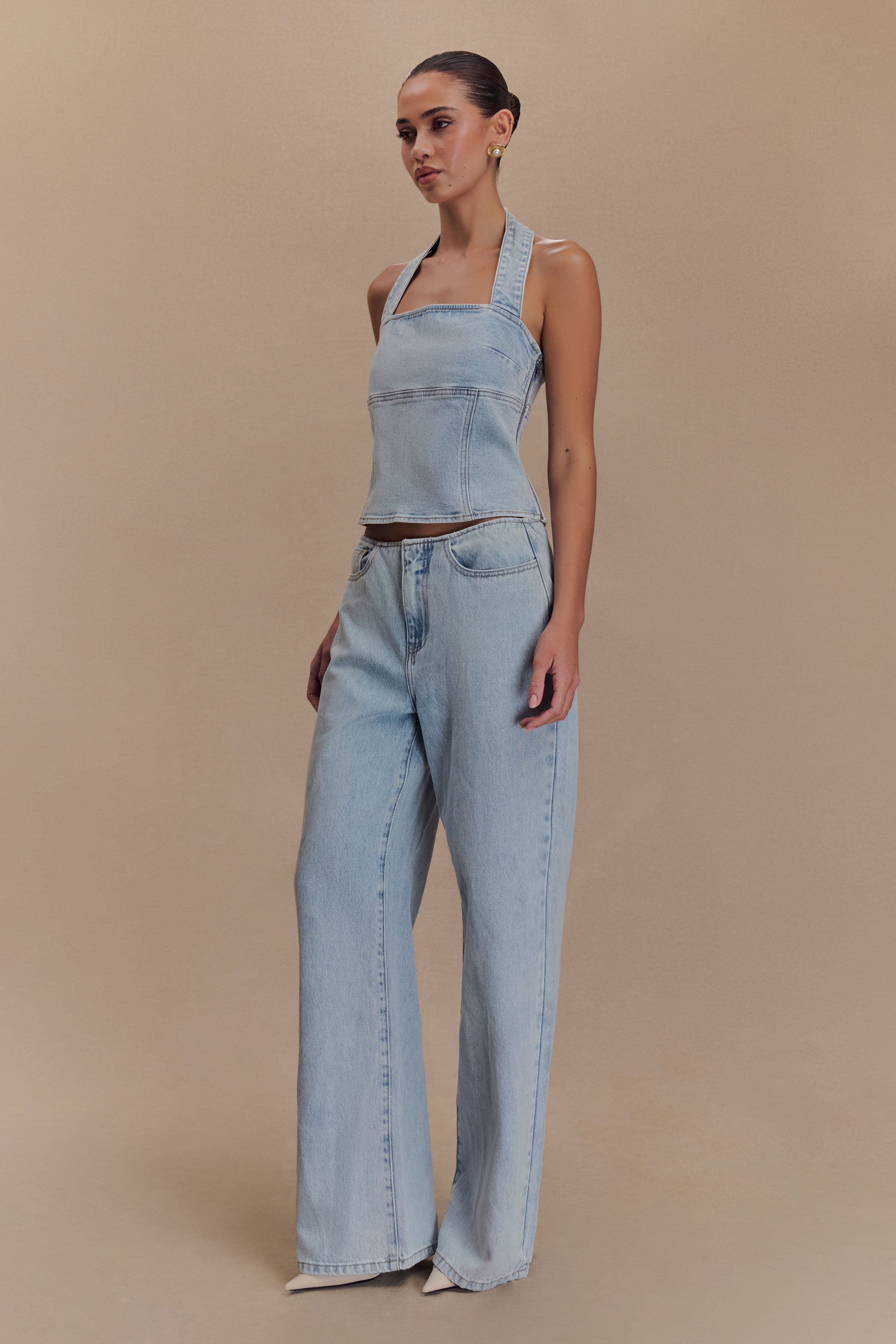 Caitlin Mid Bel Denim Flare Jeans - Açık Mavi