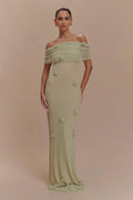 Brynn Orkide Örgü Maxi Elbise - Pastel Yeşil