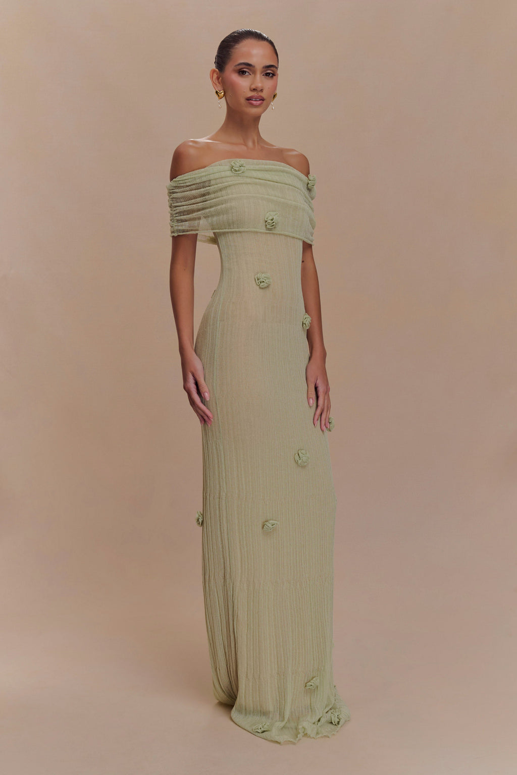 Brynn Orkide Örgü Maxi Elbise - Pastel Yeşil
