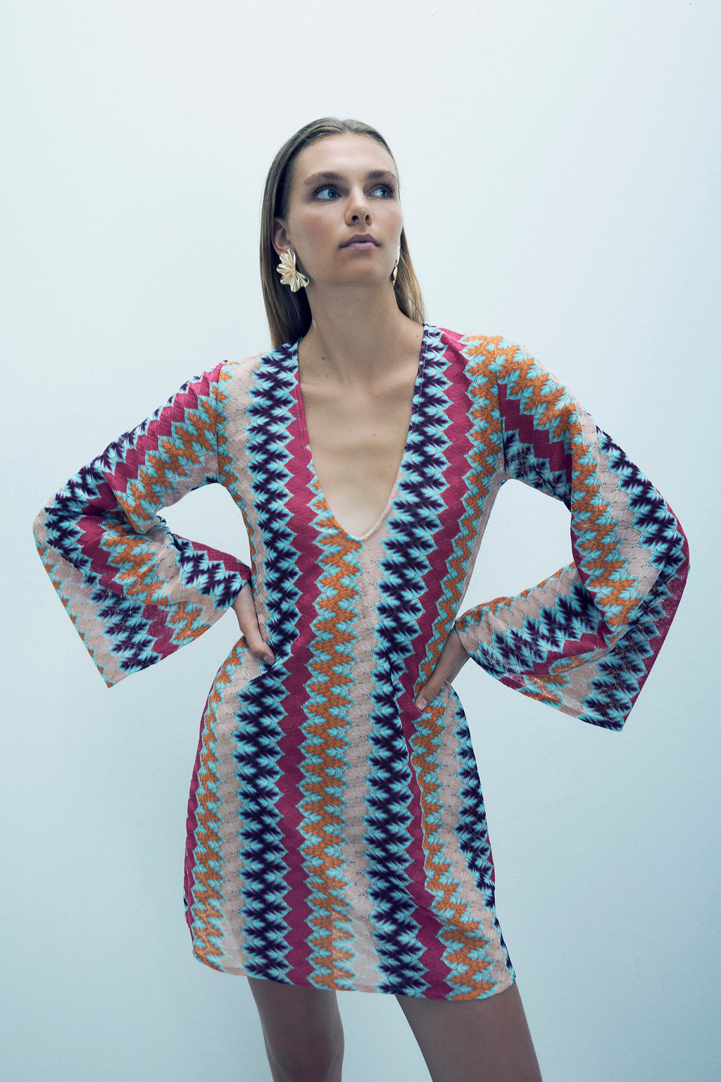 June Örgü Mini Plaj Elbisesi Innuendo Zigzag Knit
