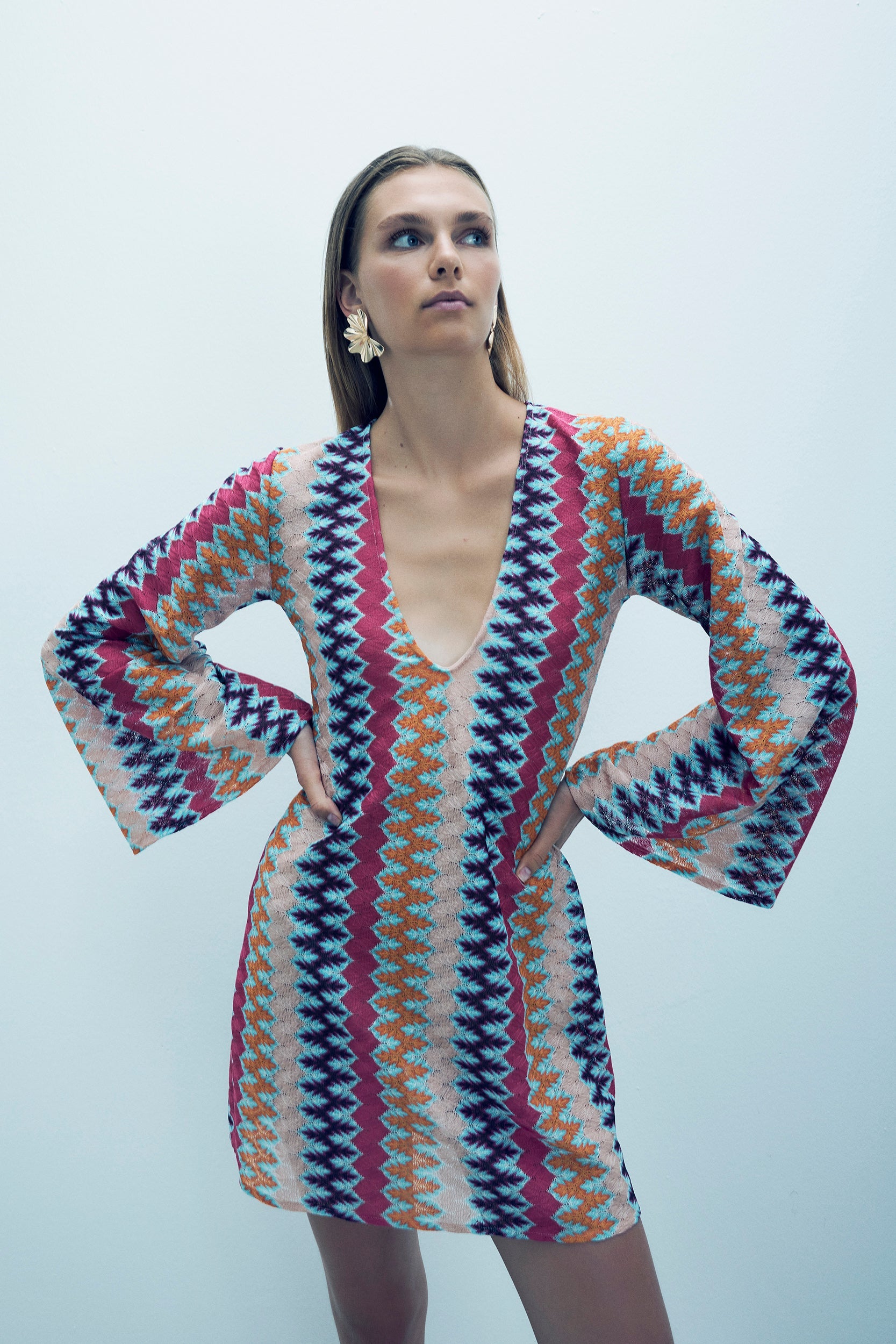June Örgü Mini Plaj Elbisesi Innuendo Zigzag Knit