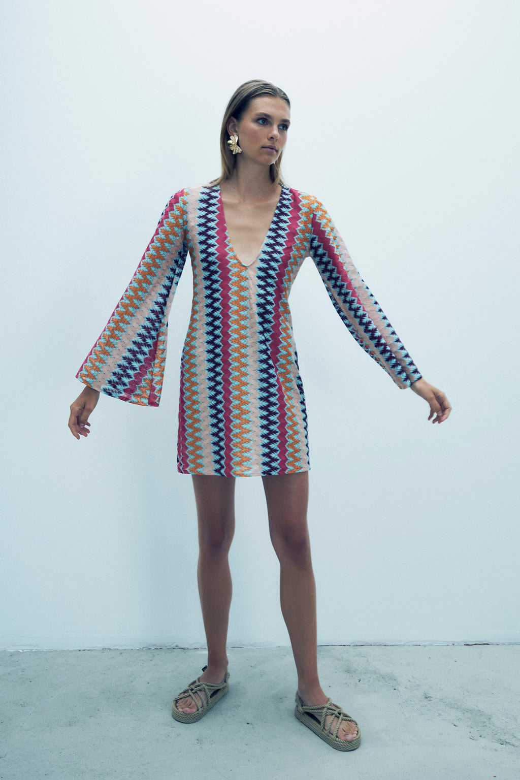 June Örgü Mini Plaj Elbisesi Innuendo Zigzag Knit