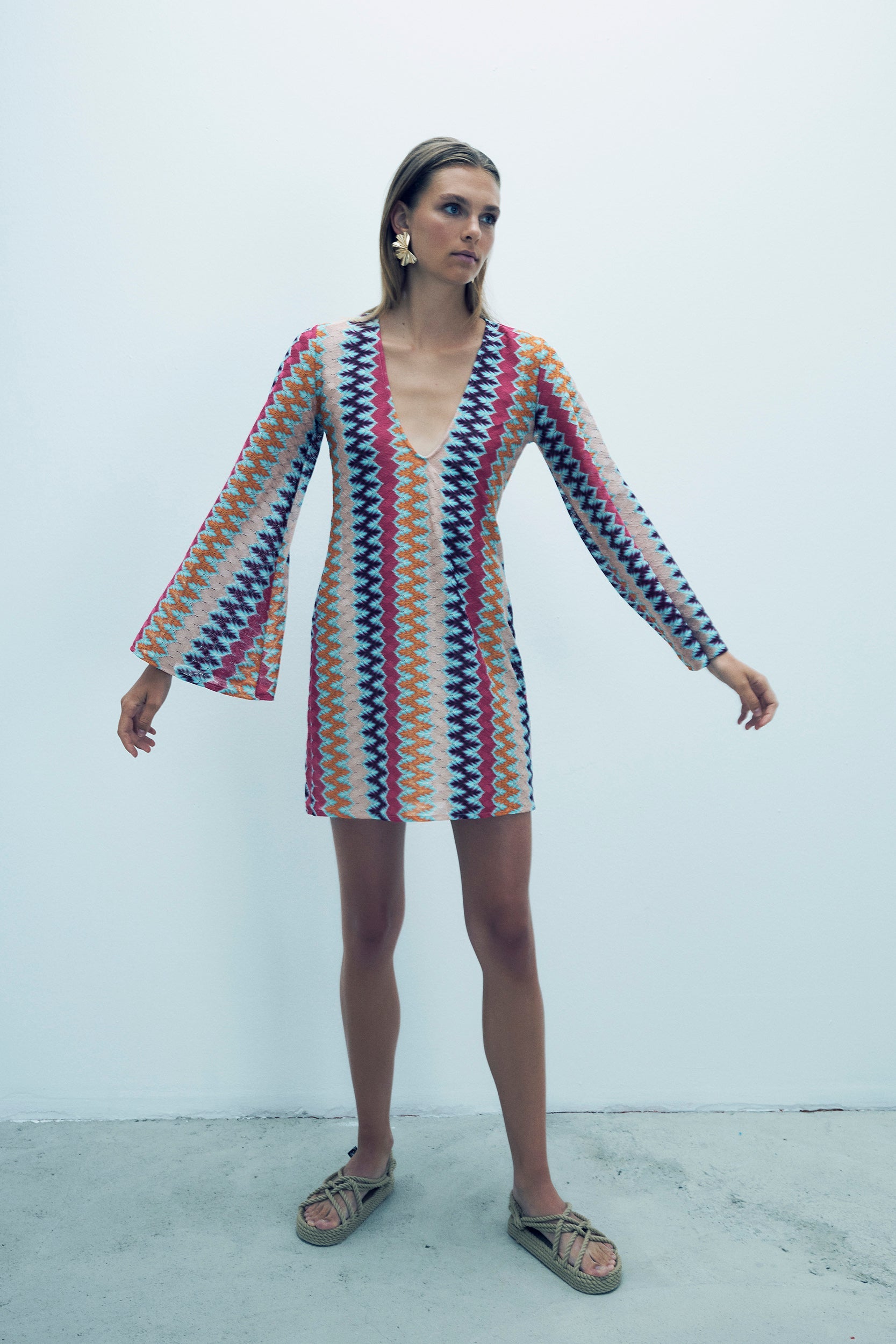 June Örgü Mini Plaj Elbisesi Innuendo Zigzag Knit
