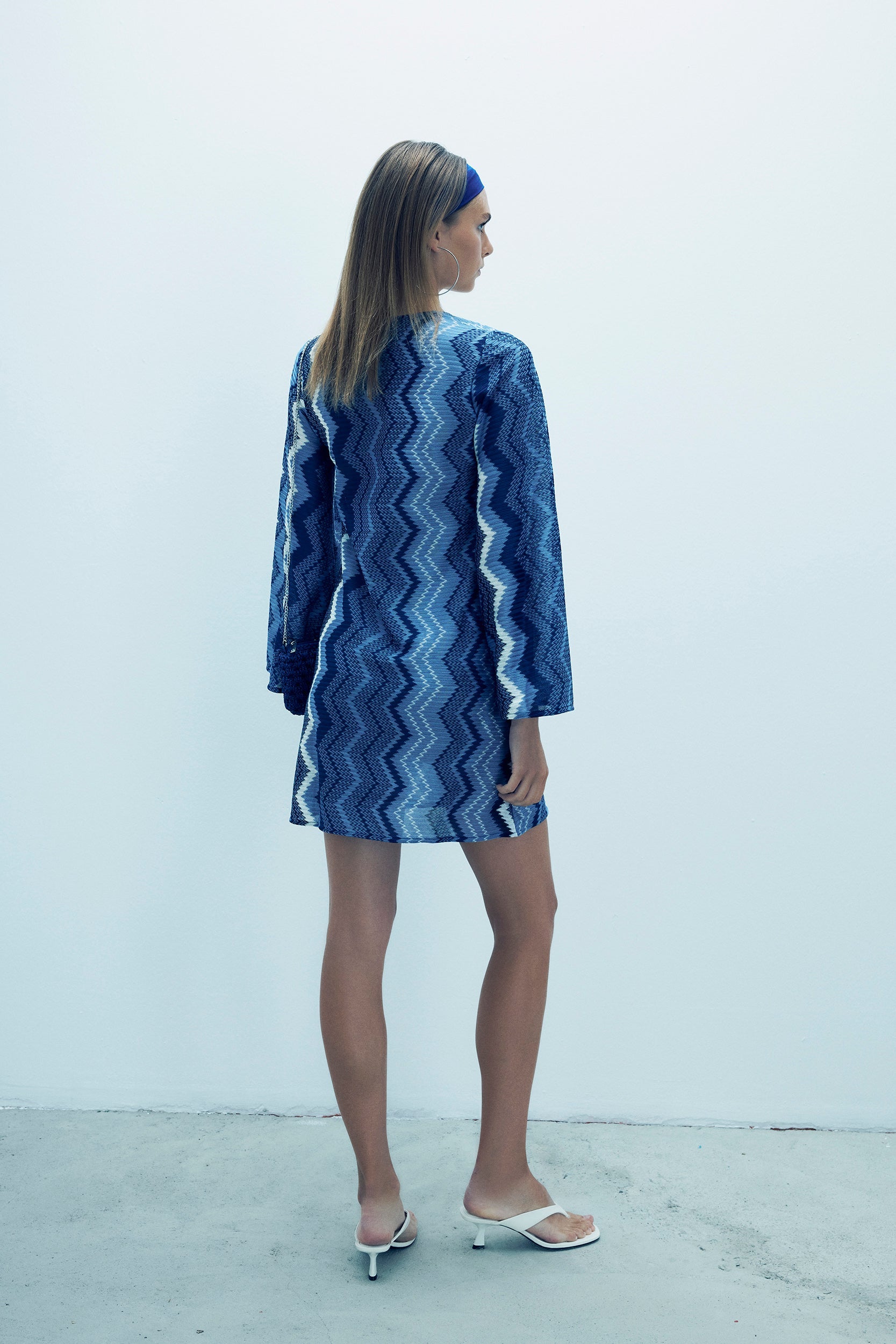 June Örgü Mini Plaj Elbisesi Blue Jasper Zigzag Knit