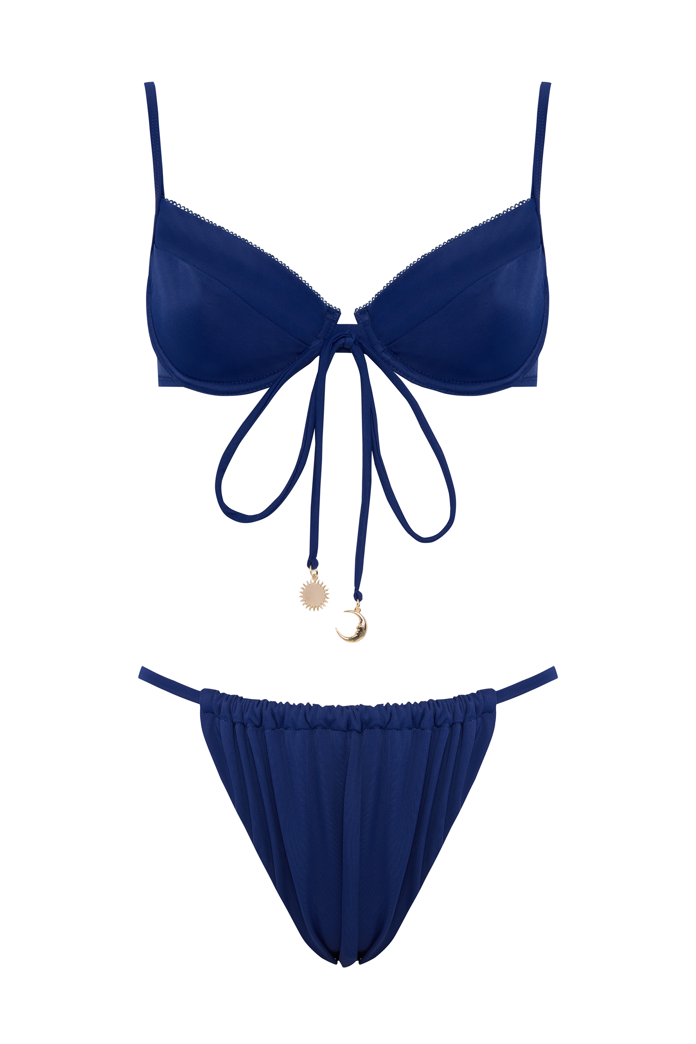 Cyra Balconette Büzgülü Bikini Takımı Lacivert